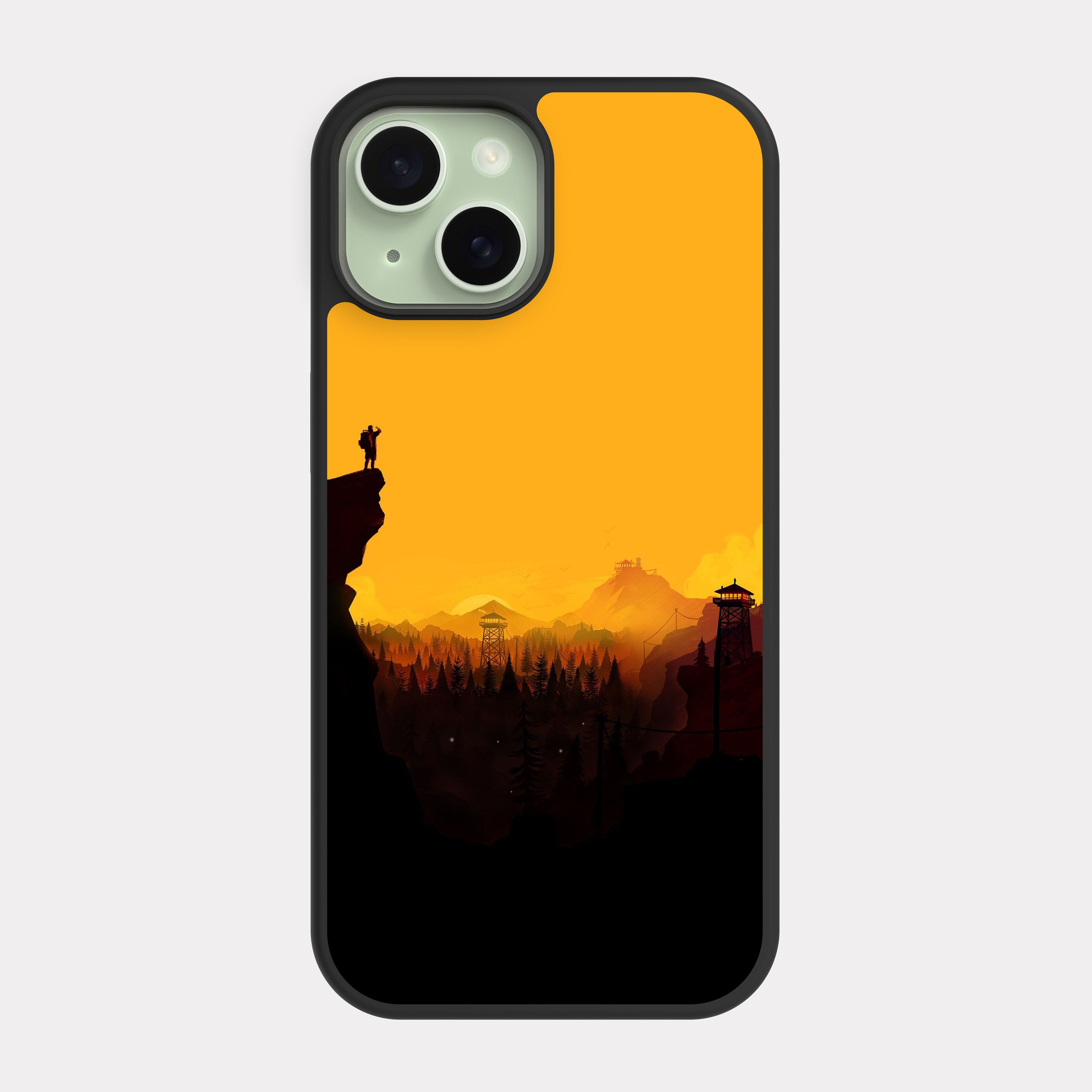 iPhone 15 case cover Forest And Mountains Sunset Orange