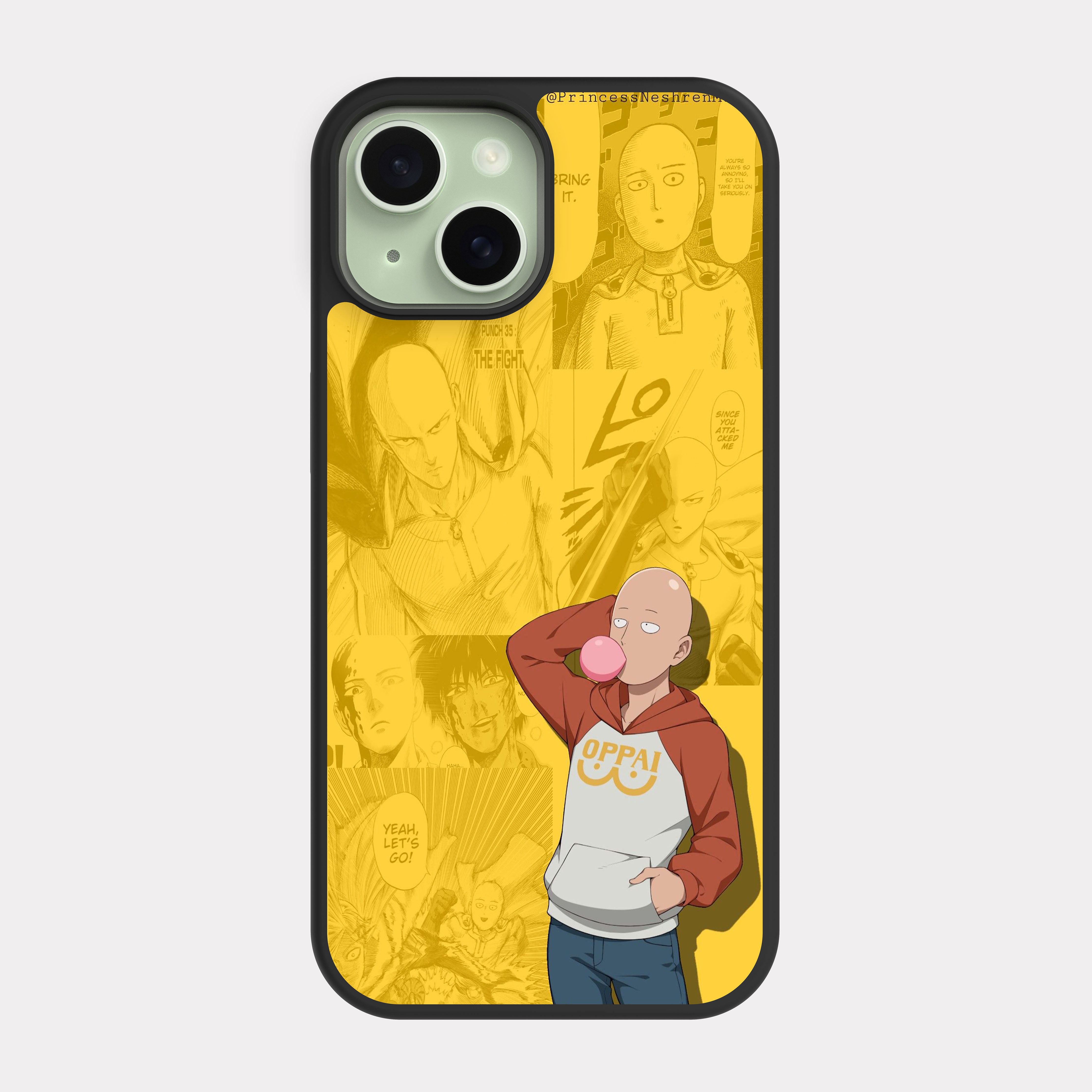 iPhone 15 case cover One Punch Man Saitama Yellow
