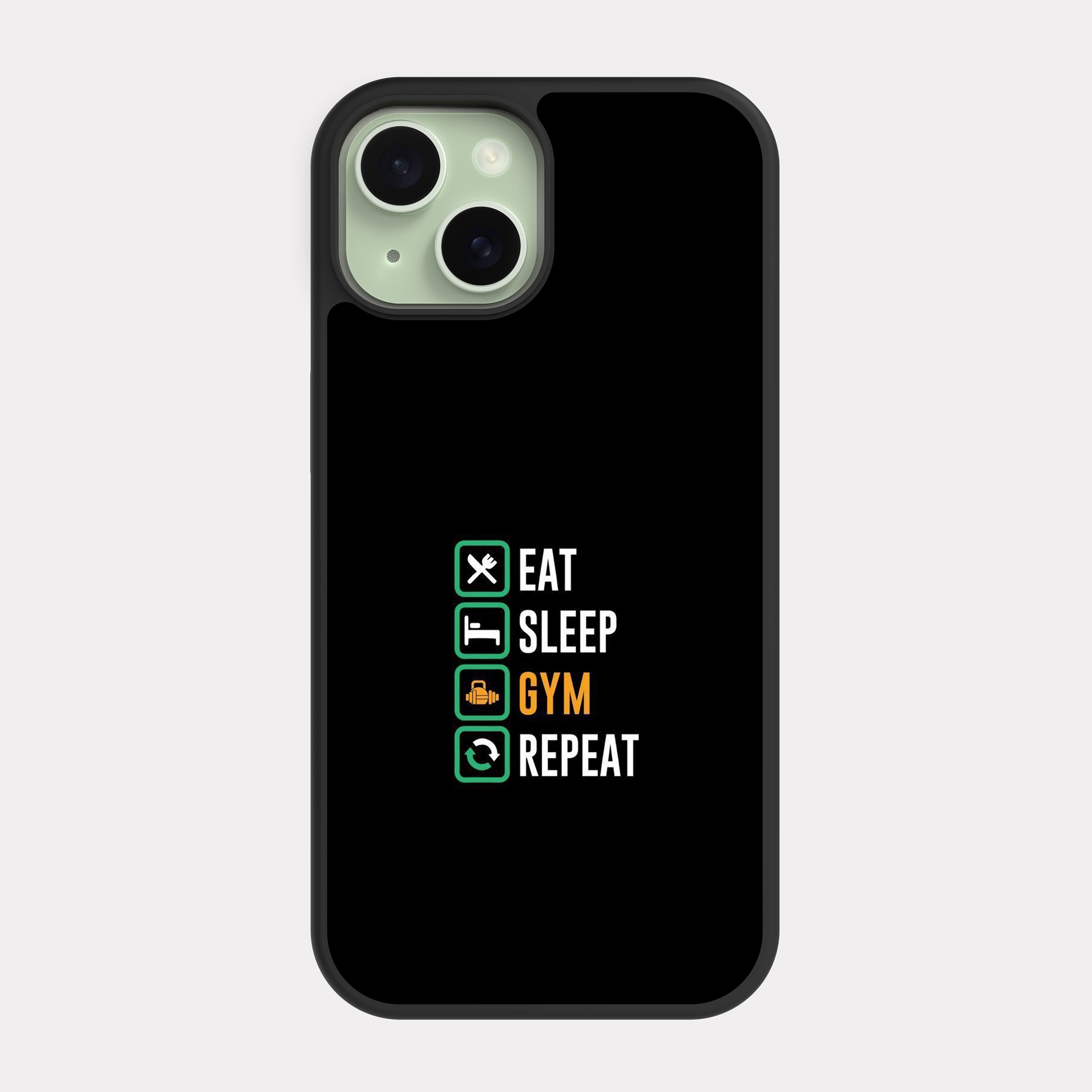 iPhone 15 case cover English Quote Eat Sleep Gym