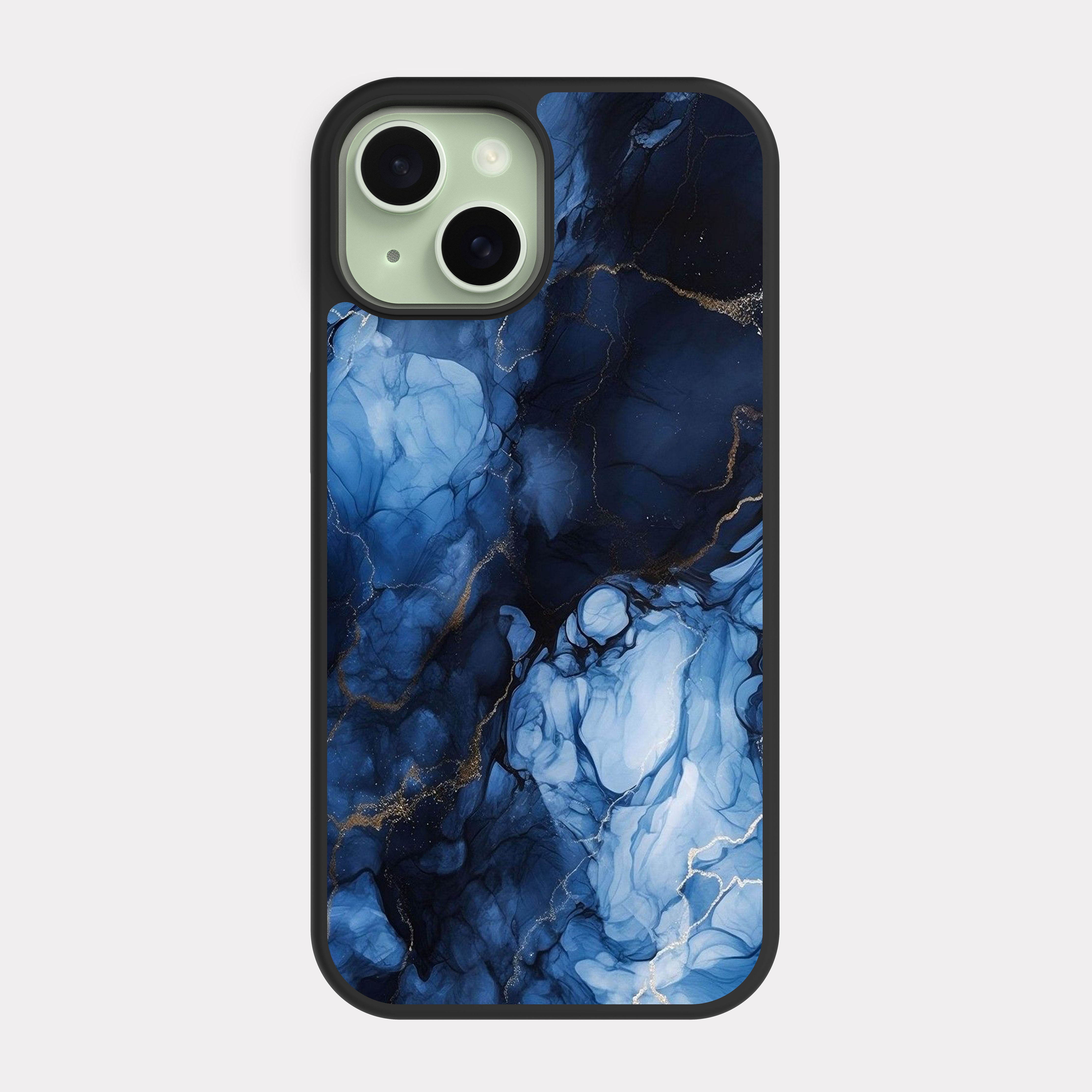 iPhone 15 case cover Golden Blue Marble Blue