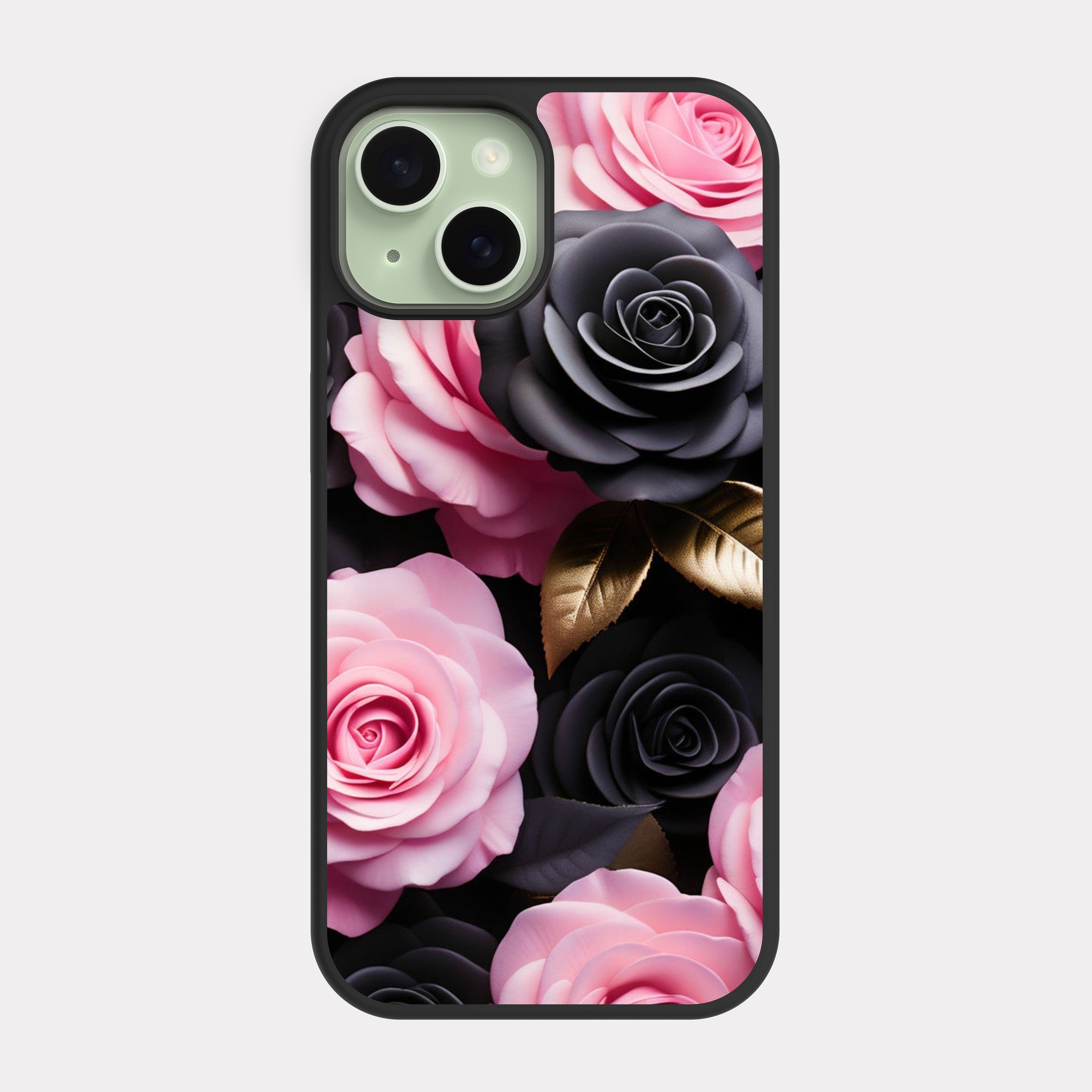 iPhone 15 case cover Flowers Pink Black