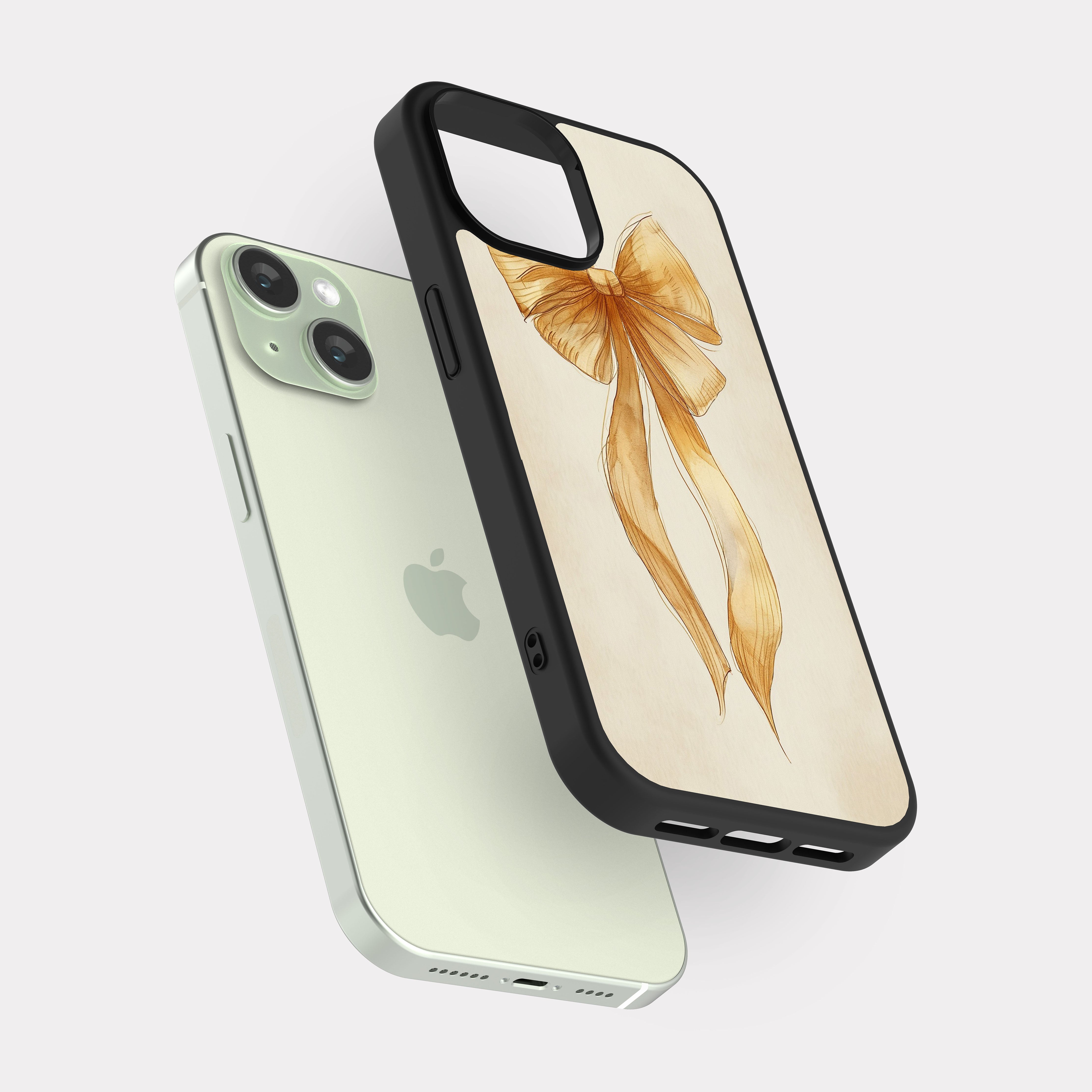 iPhone 15 case cover Bow Pattern Gold