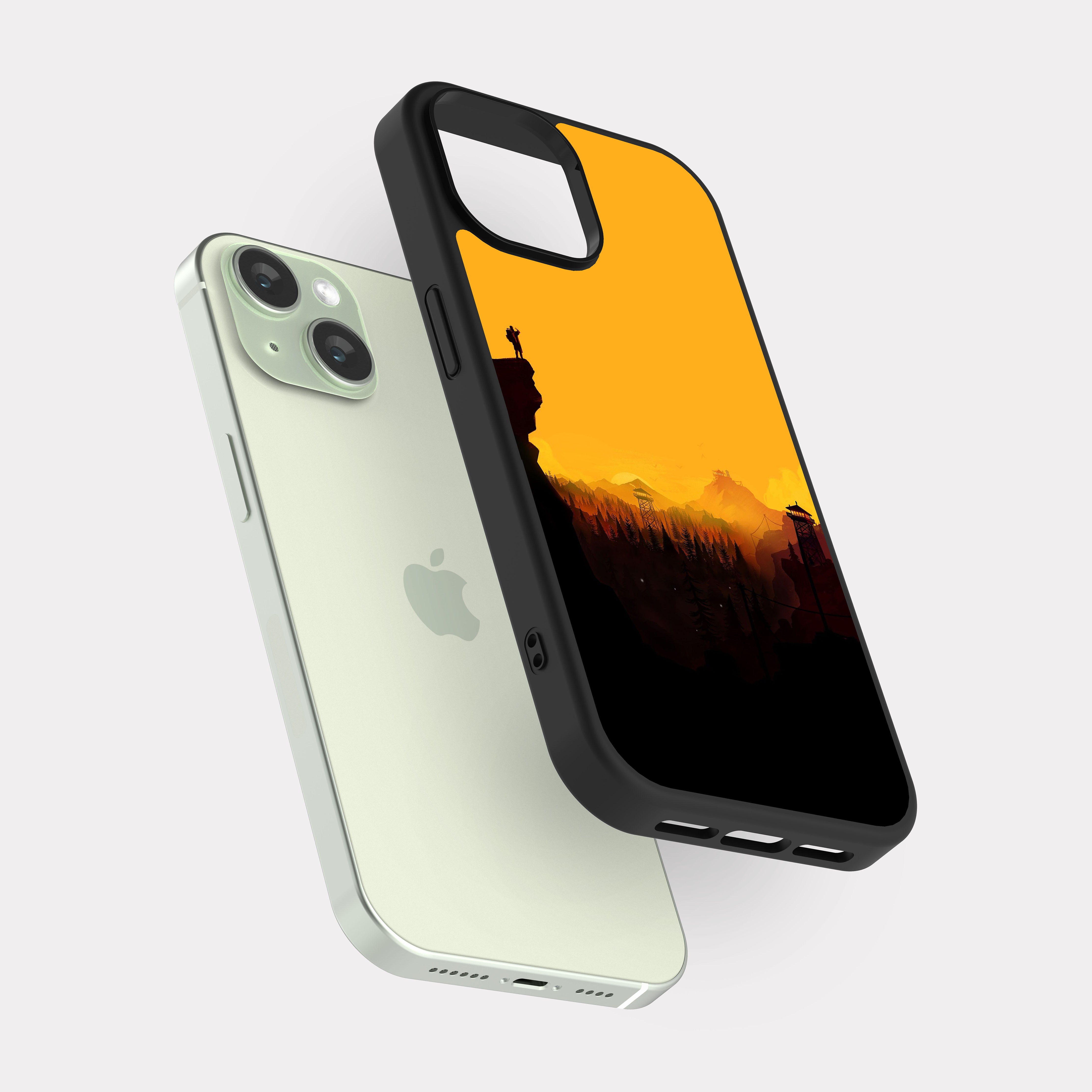 iPhone 15 case cover Forest And Mountains Sunset Orange