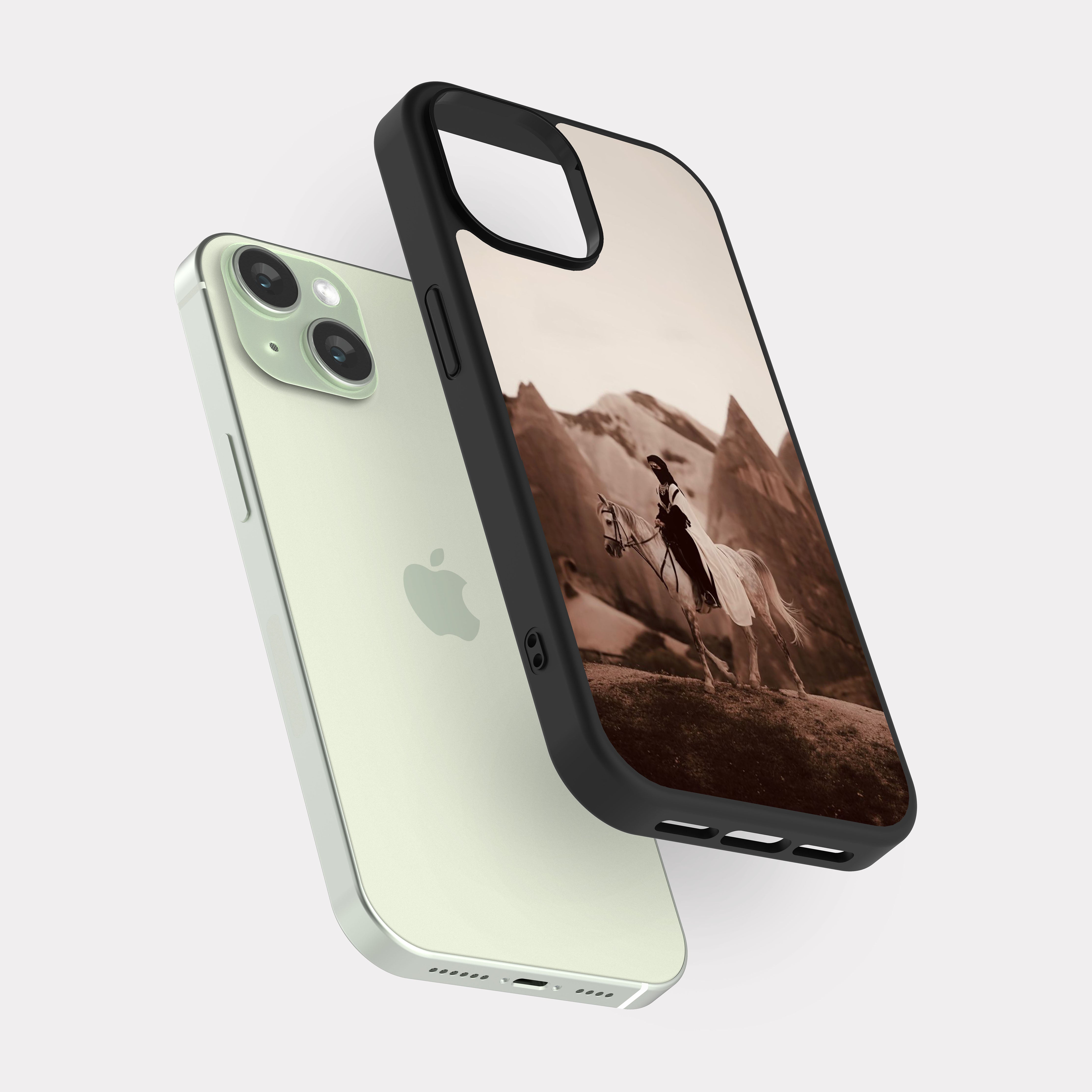 iPhone 15 case cover Horsewoman Mountains Beige