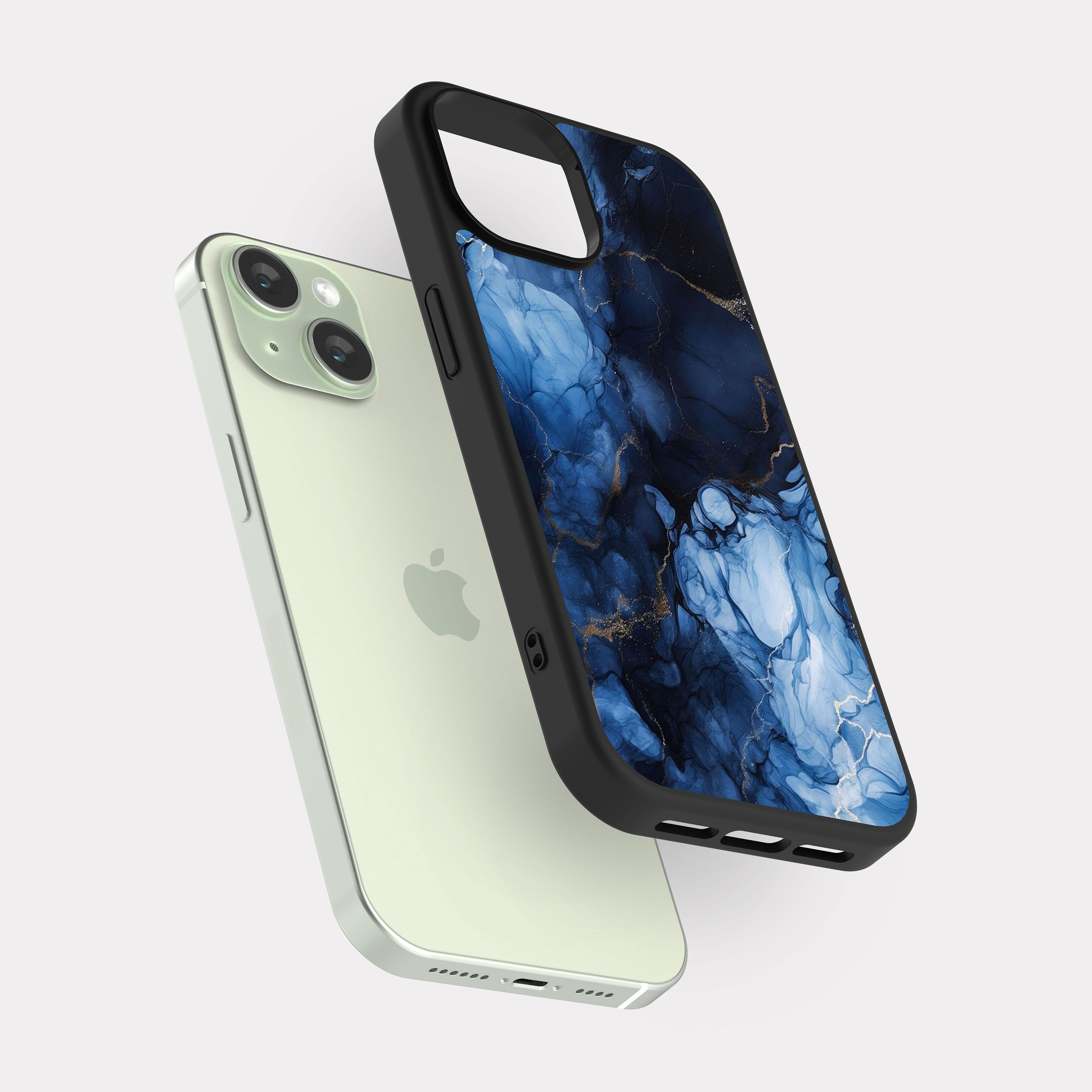 iPhone 15 case cover Golden Blue Marble Blue