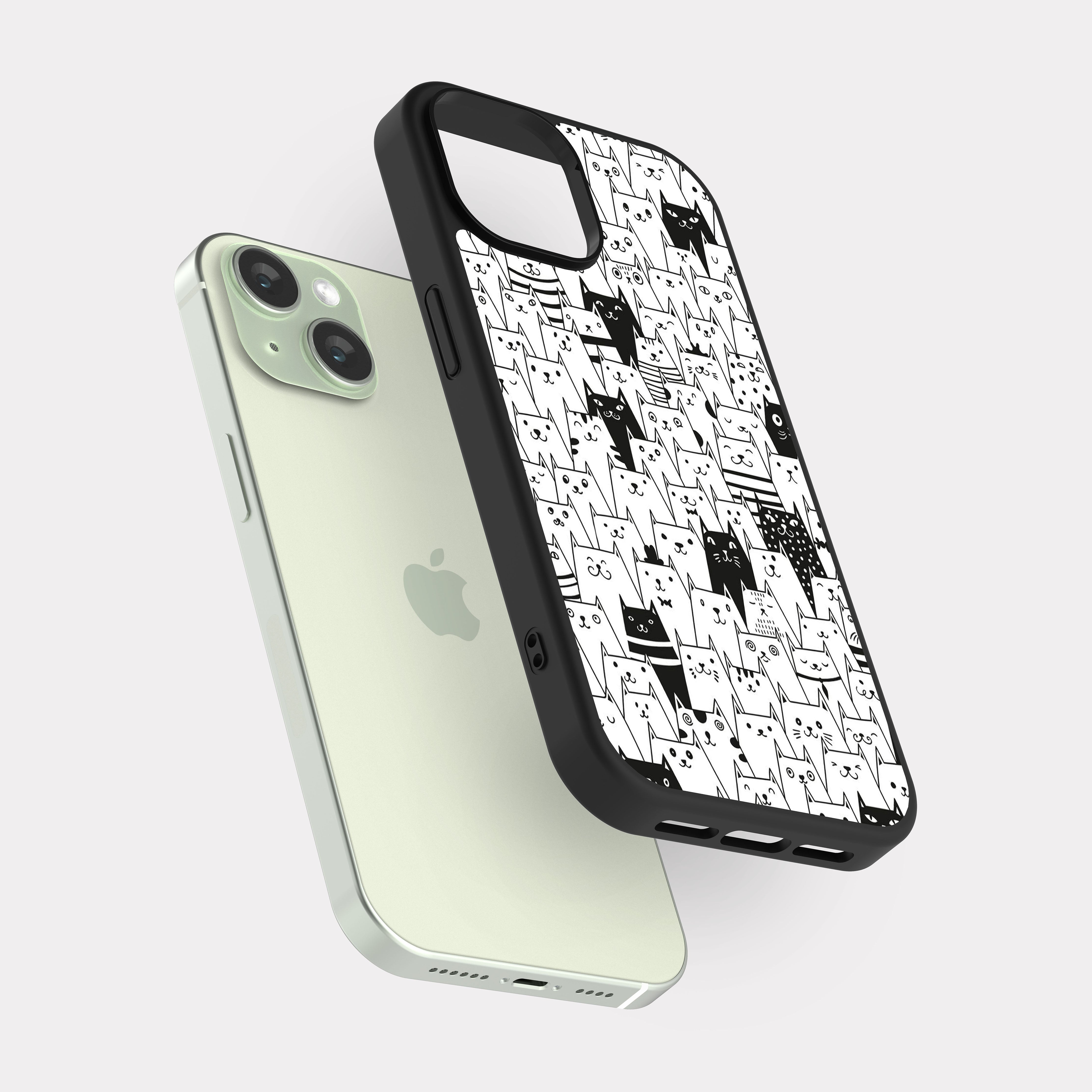 iPhone 15 case cover Cats Pattern White