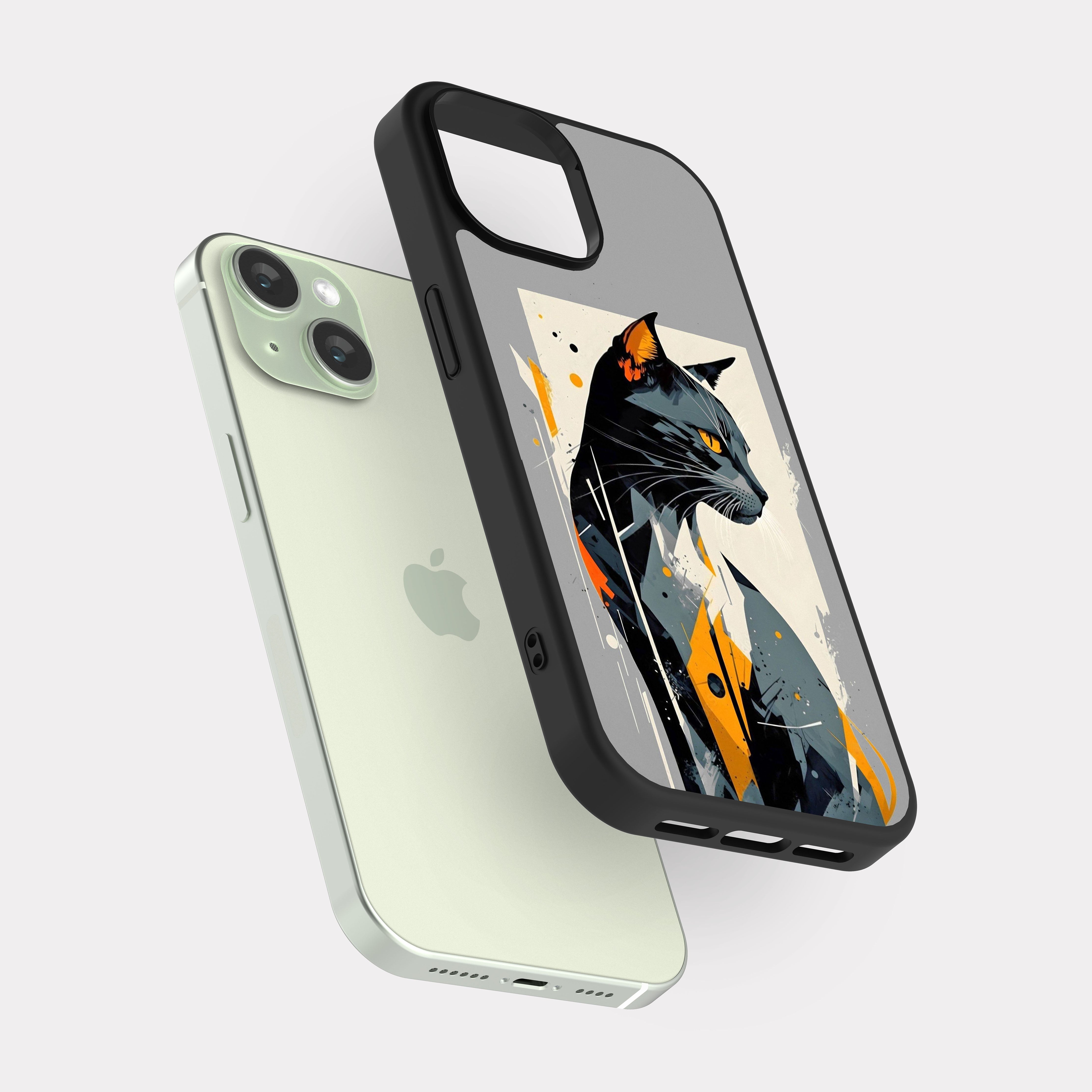 iPhone 15 case cover Cat Drawing Grey