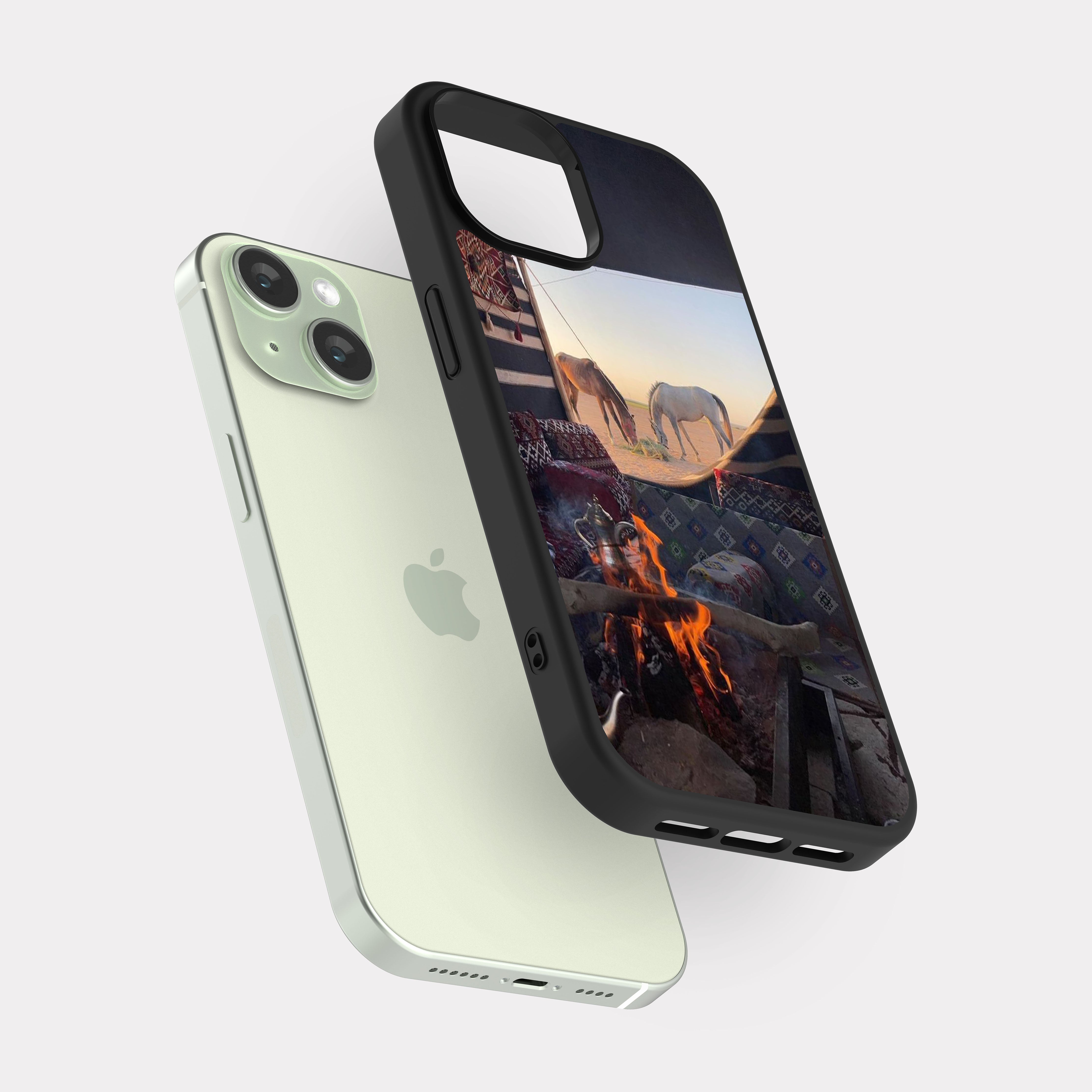 iPhone 15 case cover Horses and Saudi Tent Orange