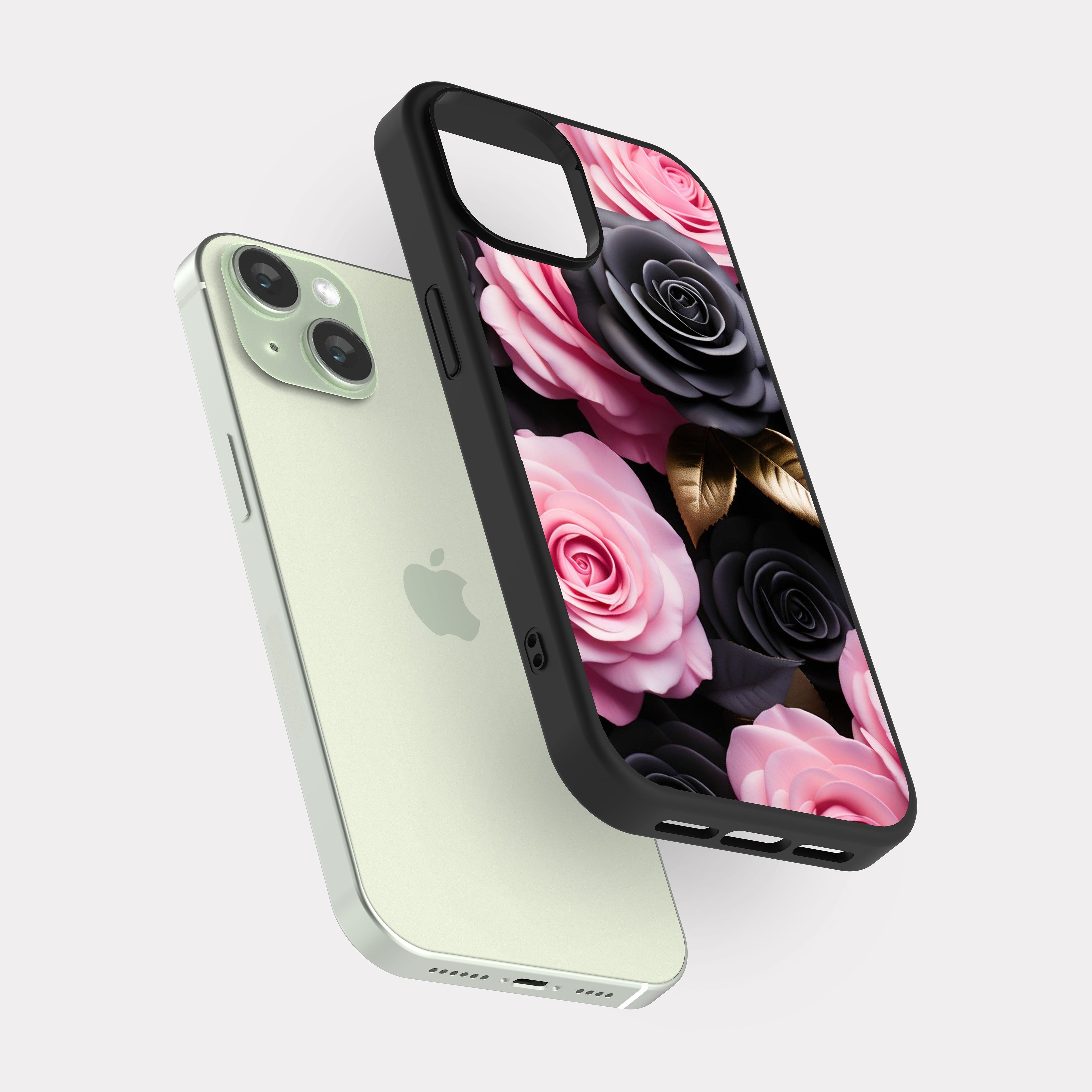 iPhone 15 case cover Flowers Pink Black