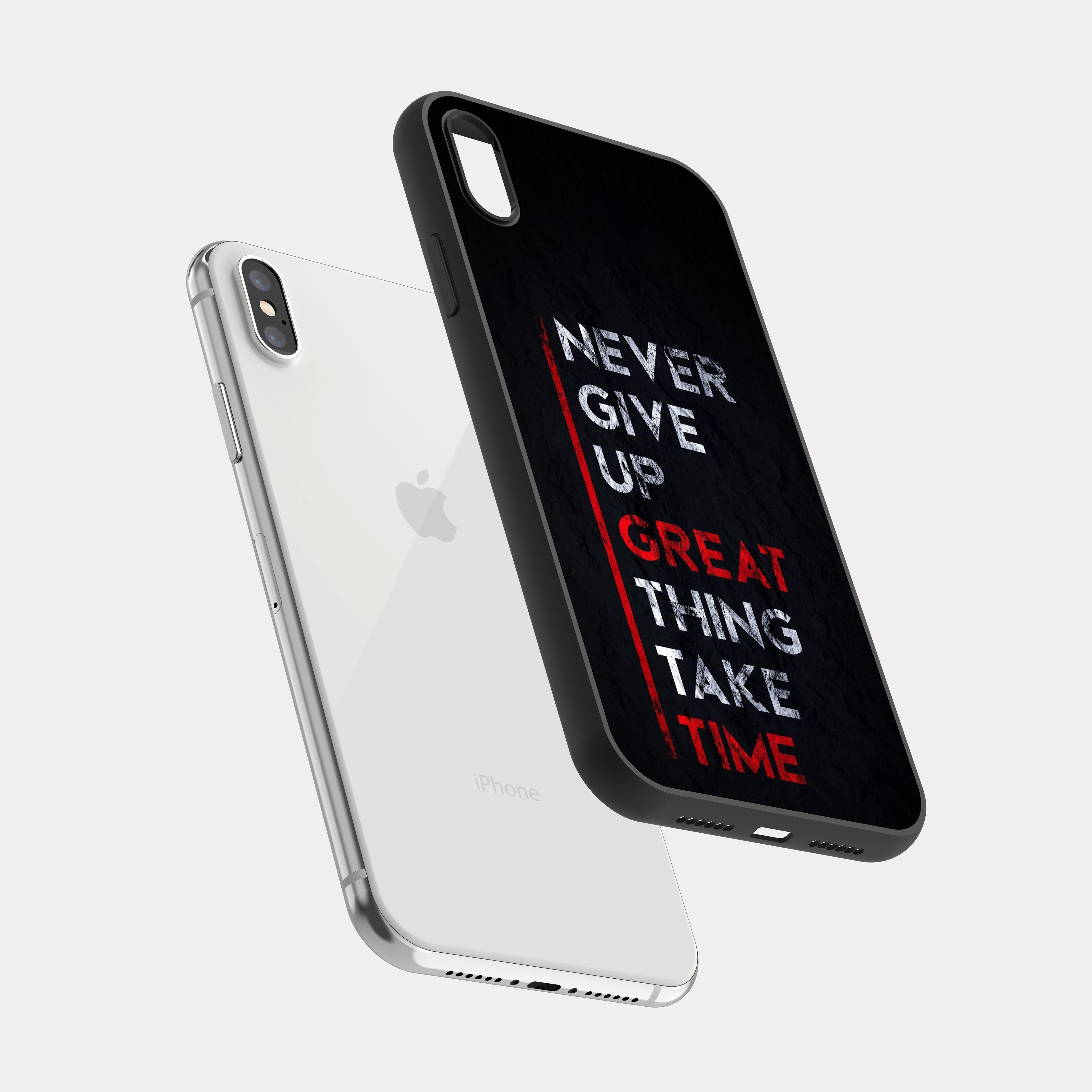 iPhone XS MAX case cover English Quote Never Give Up Black