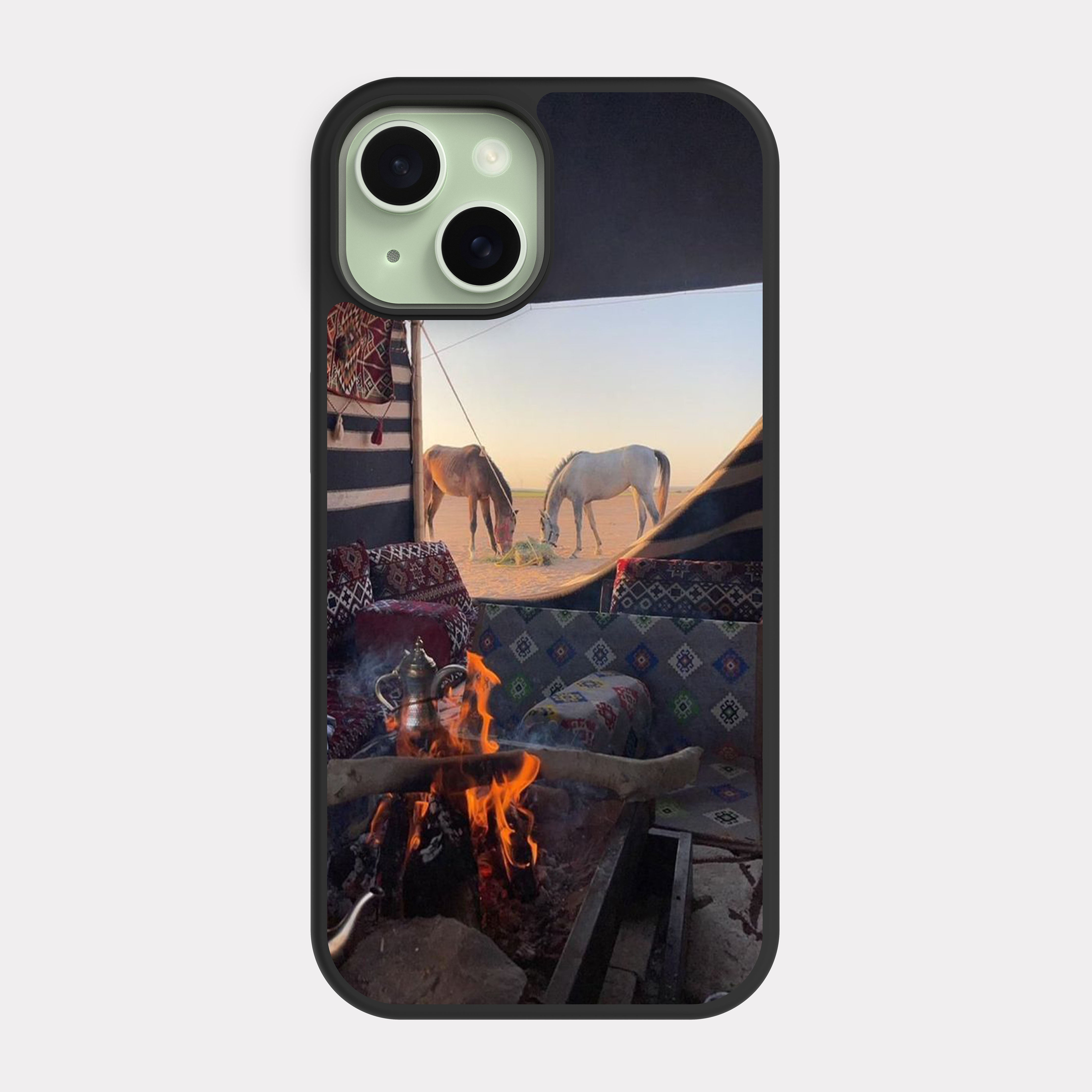 iPhone 15 case cover Horses and Saudi Tent  Orange