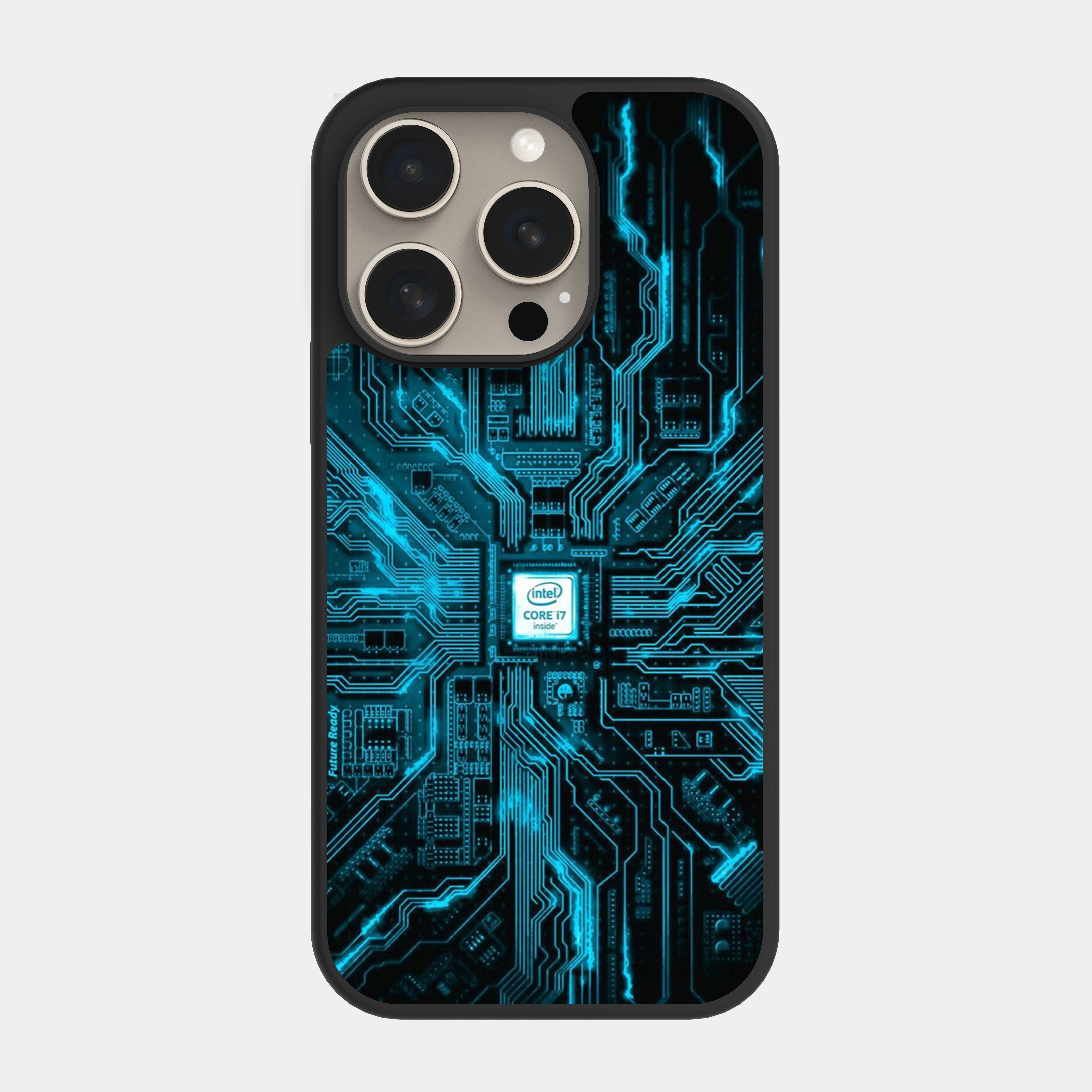 iPhone 15 Pro case cover Intel Computer Processor Cyan