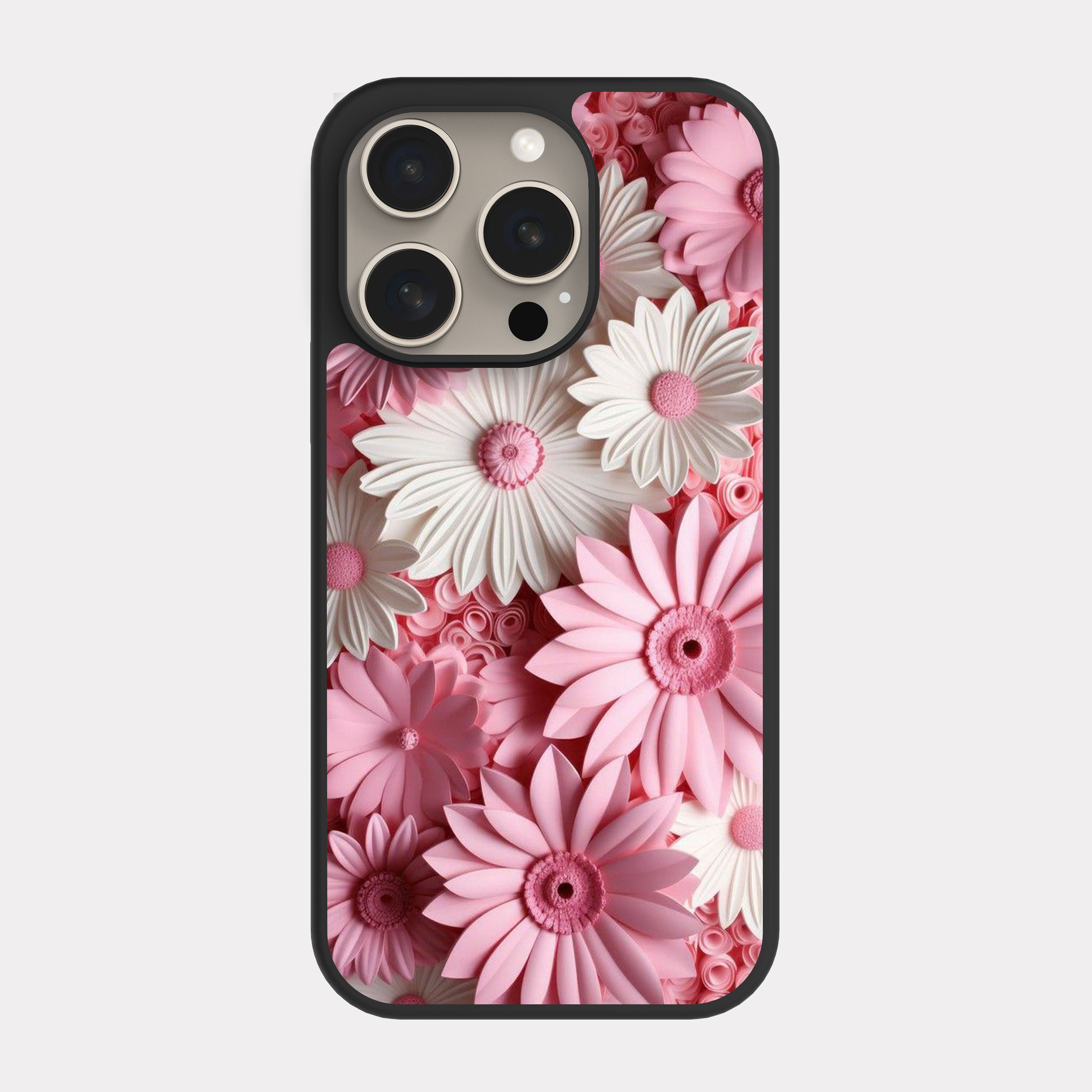 iPhone 15 Pro case cover Flowers Pink White