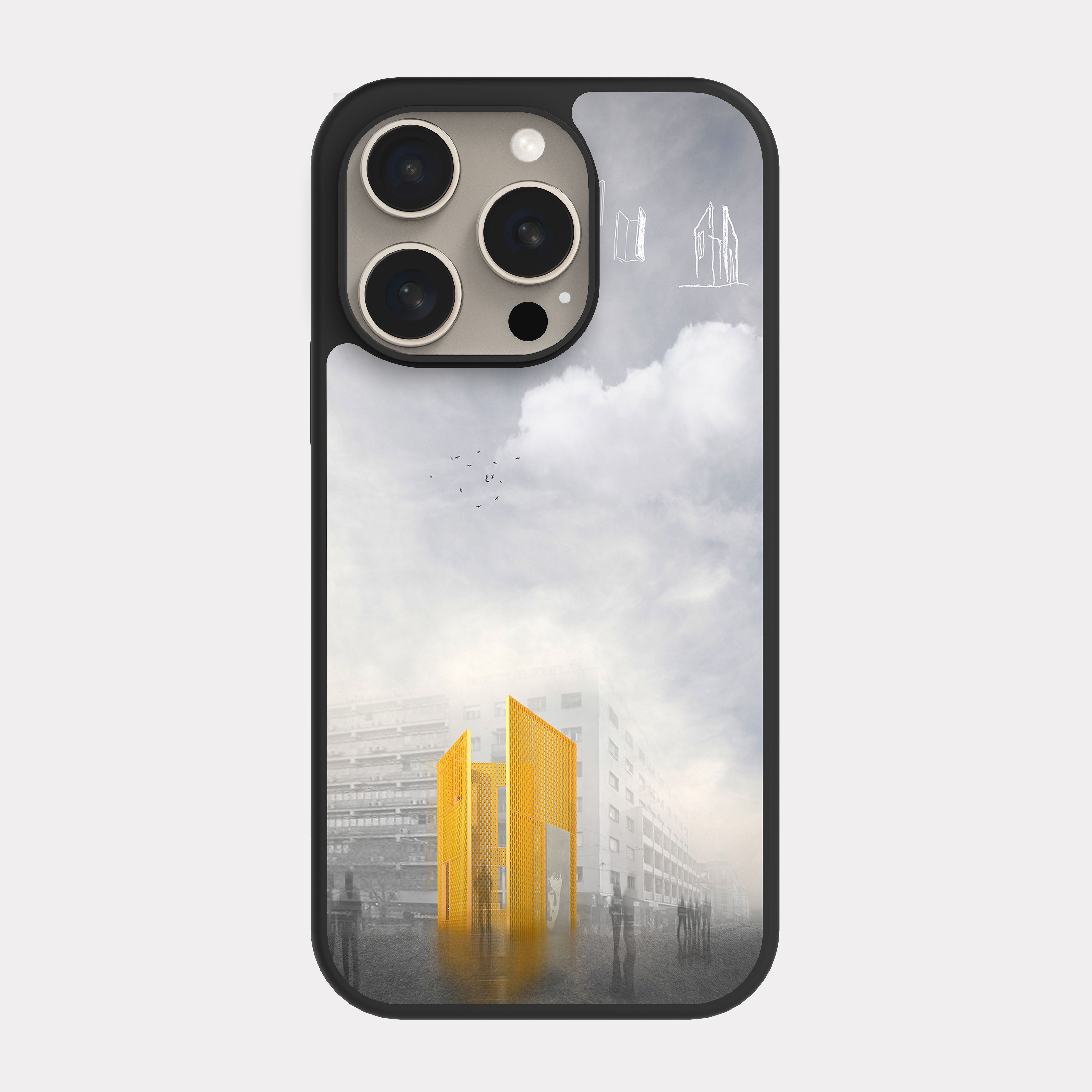 iPhone 15 Pro case cover Architectural Design White Yellow