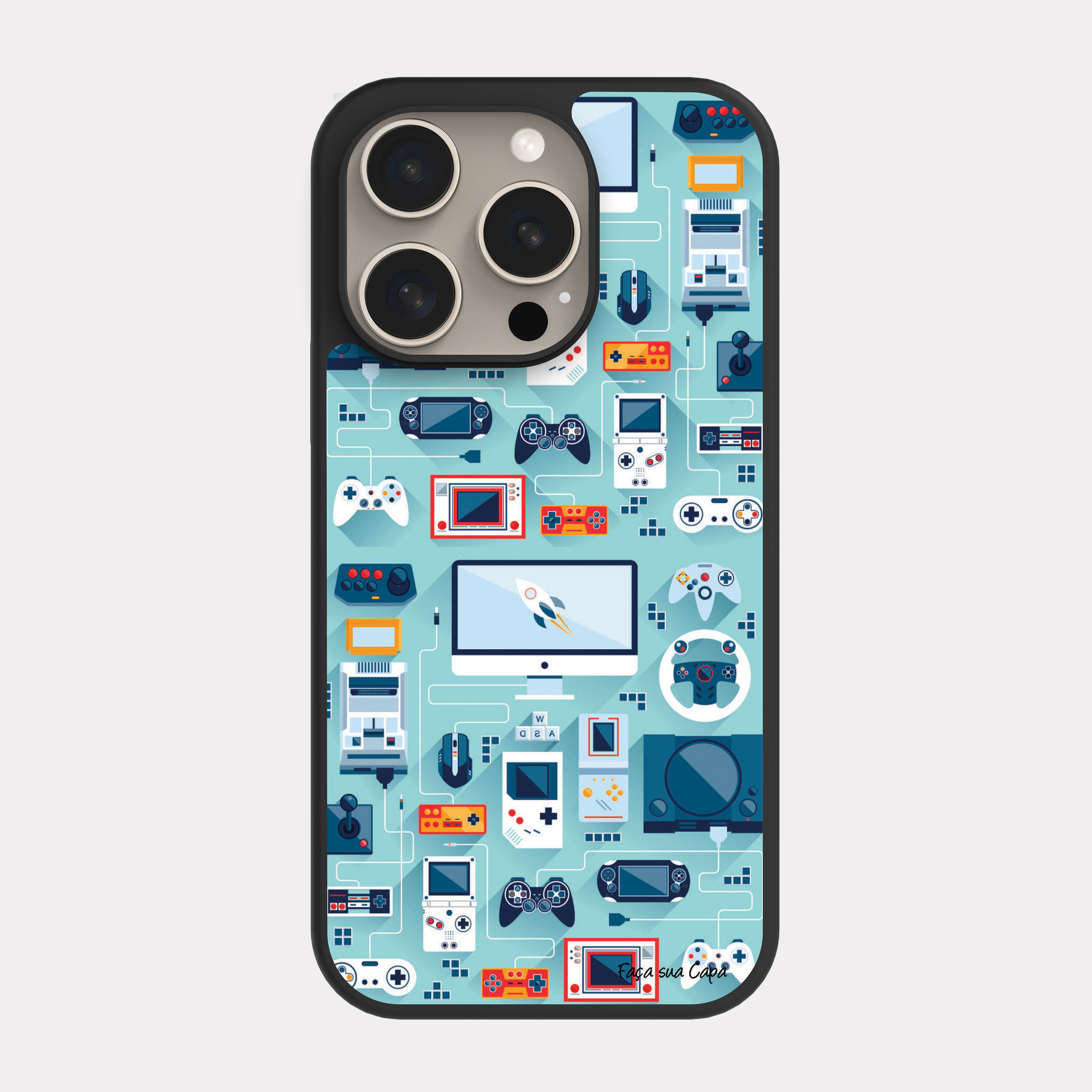 iPhone 15 Pro case cover Game Pattern Cyan