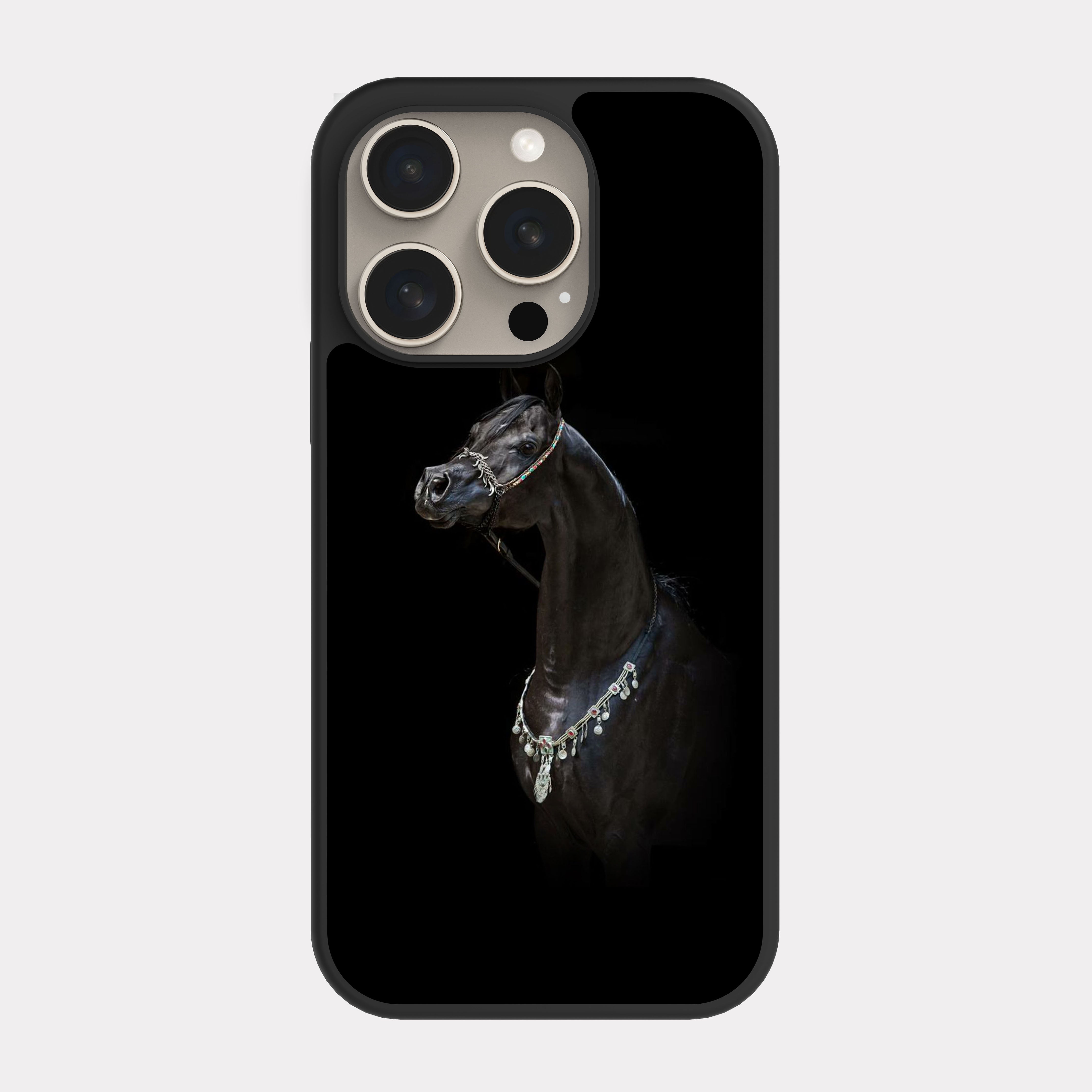 iPhone 15 Pro case cover Black Arabian Horse Brown