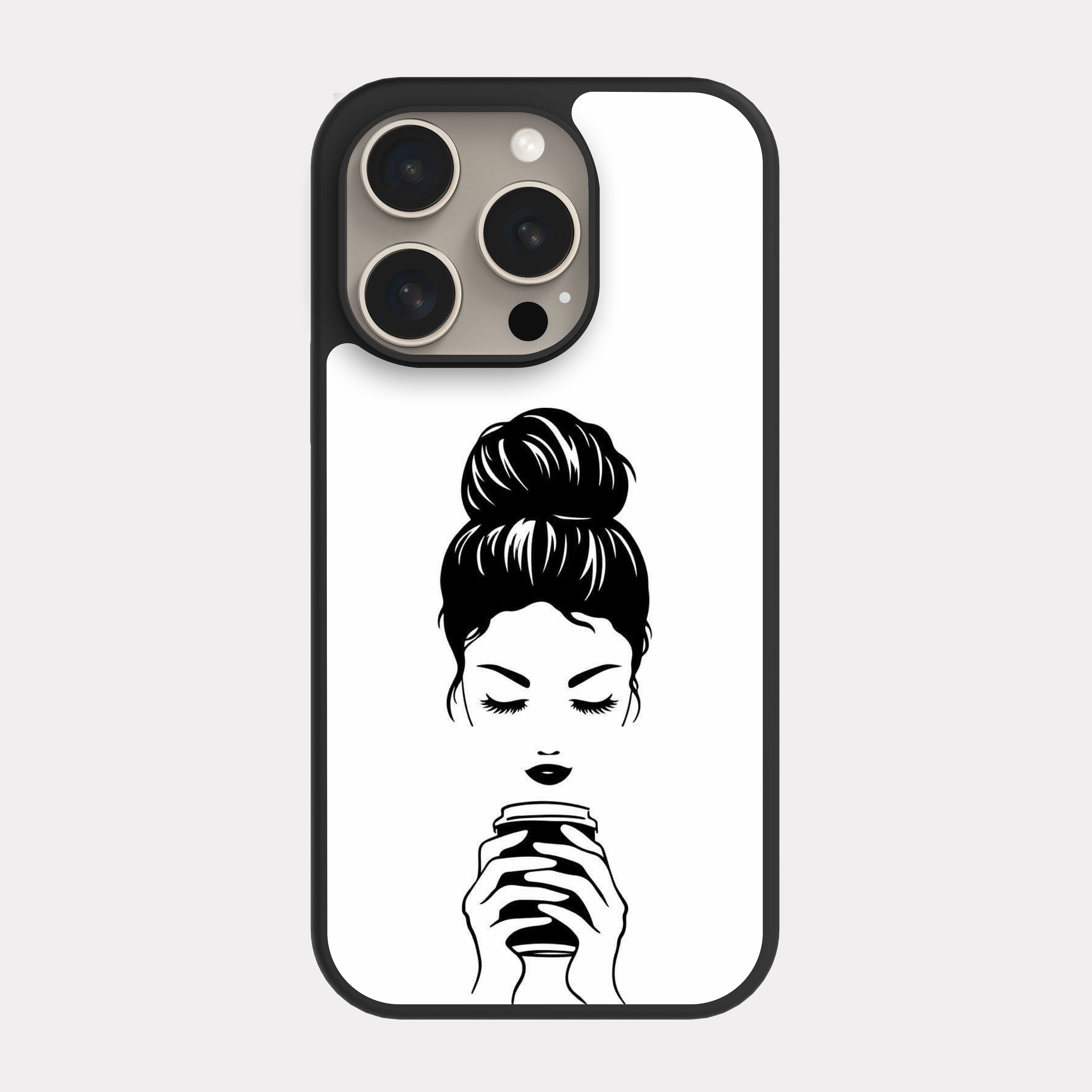 iPhone 15 Pro case cover Girl Drink Coffee White