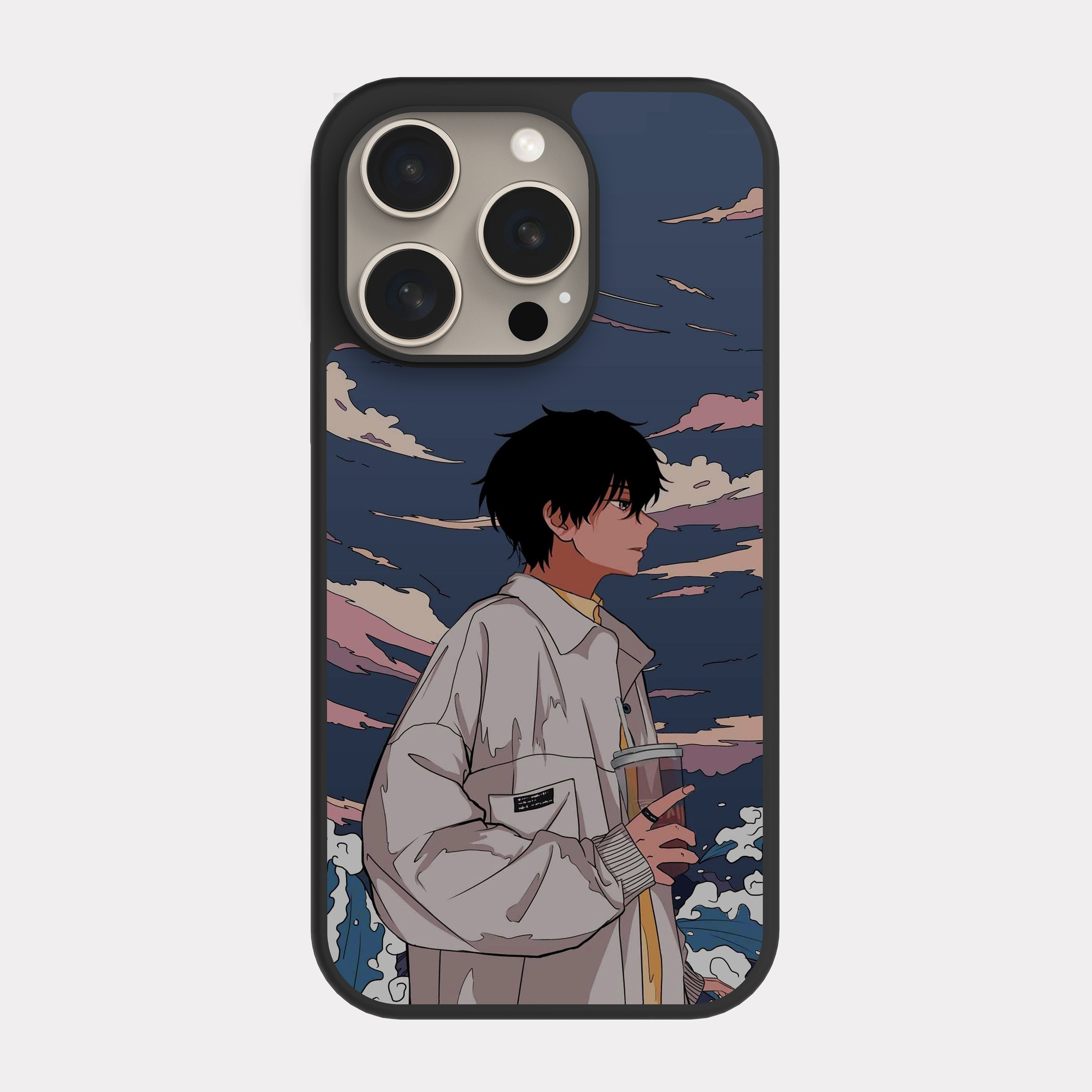 iPhone 15 Pro case cover Anime Character Grey