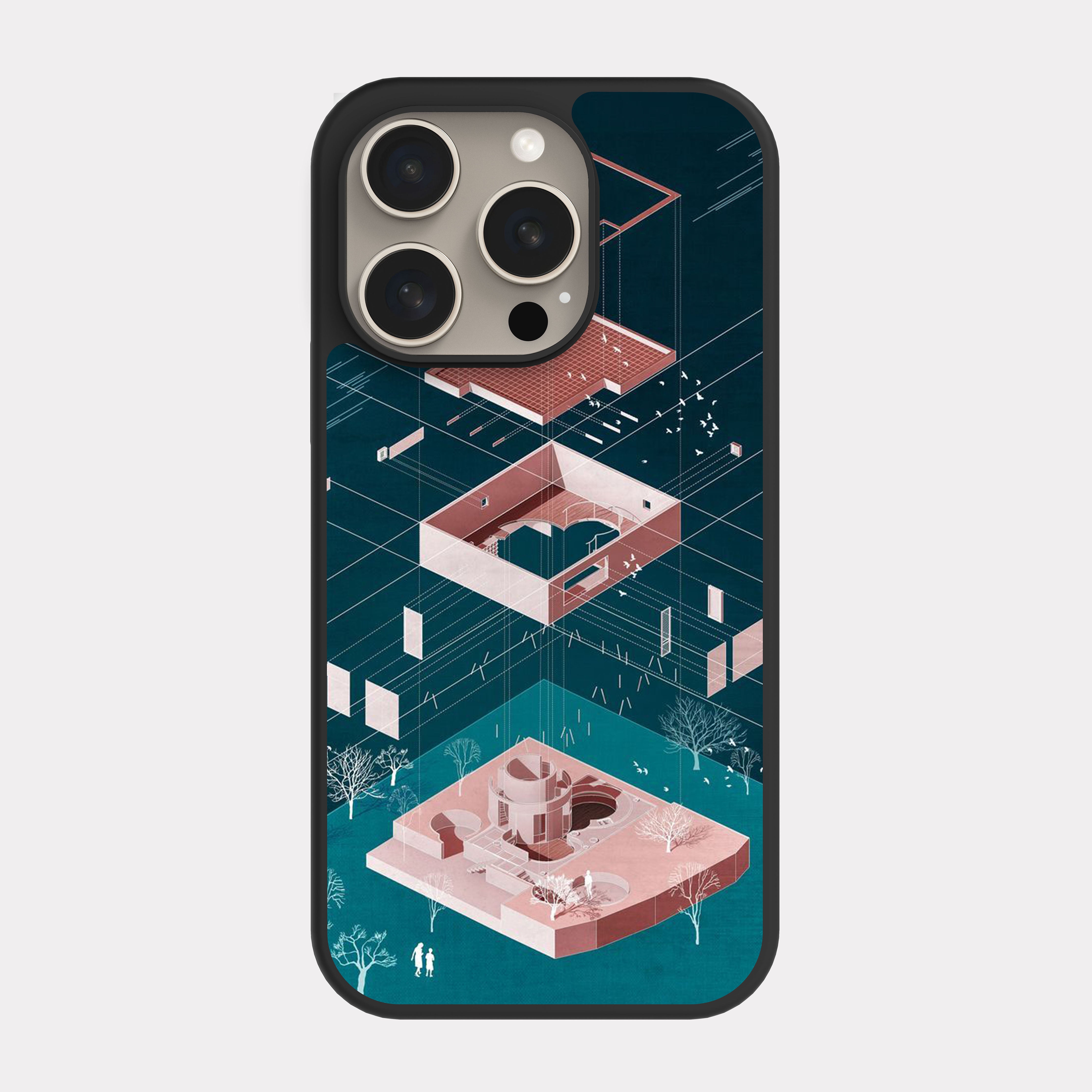 iPhone 15 Pro case cover Architectural Section Design Blue