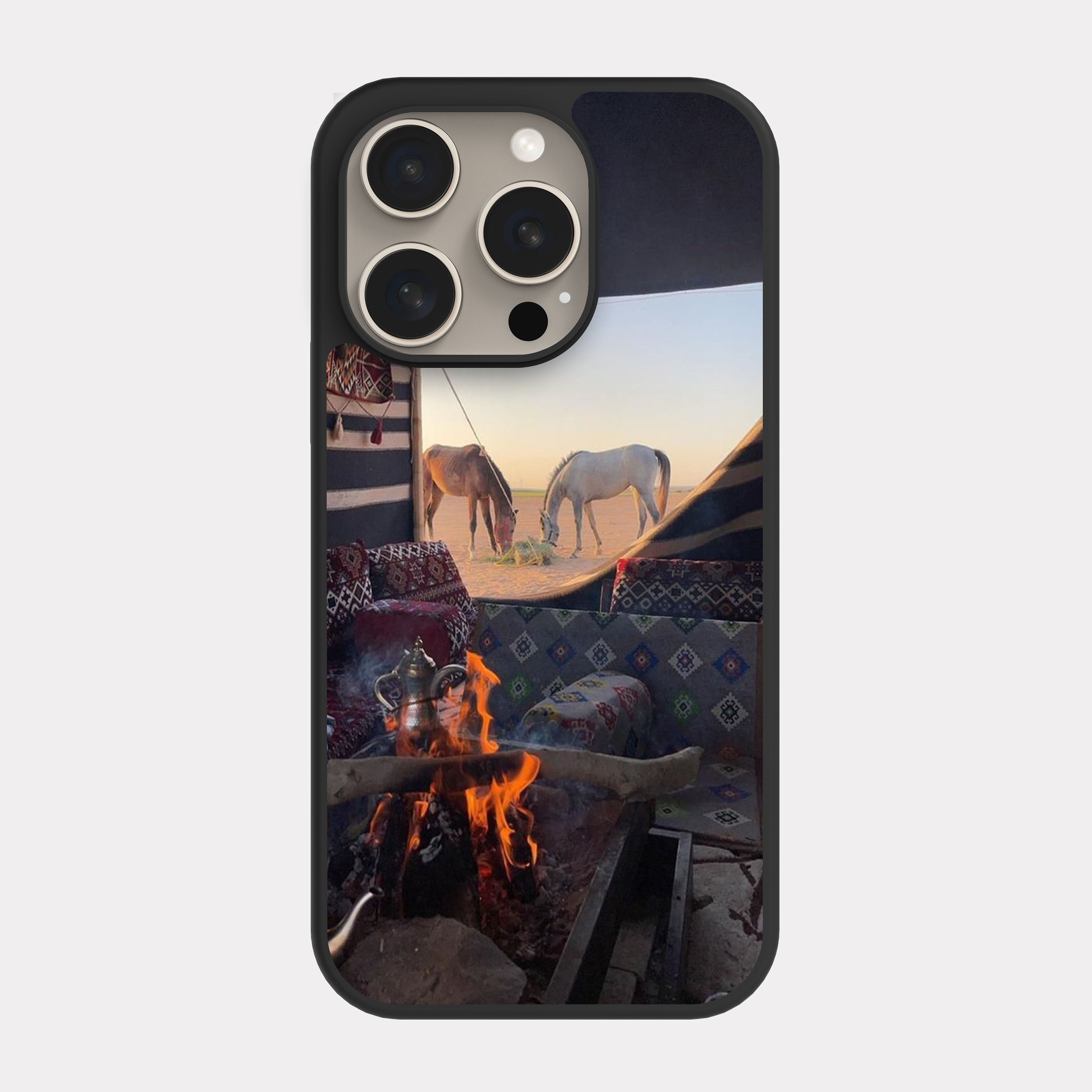 iPhone 15 Pro case cover Horses and Saudi Tent  Orange