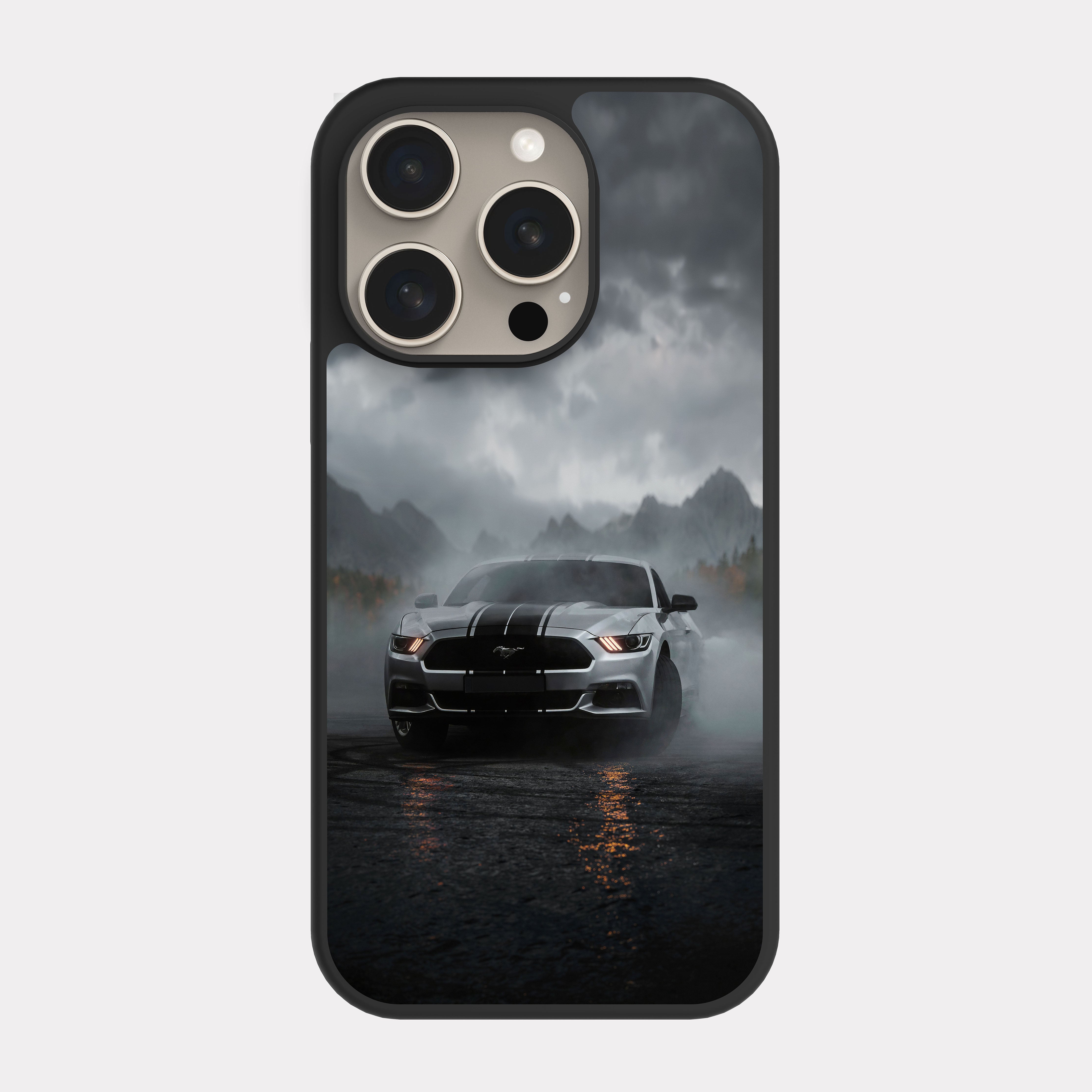 iPhone 15 Pro case cover Ford Silver Mustang Black
