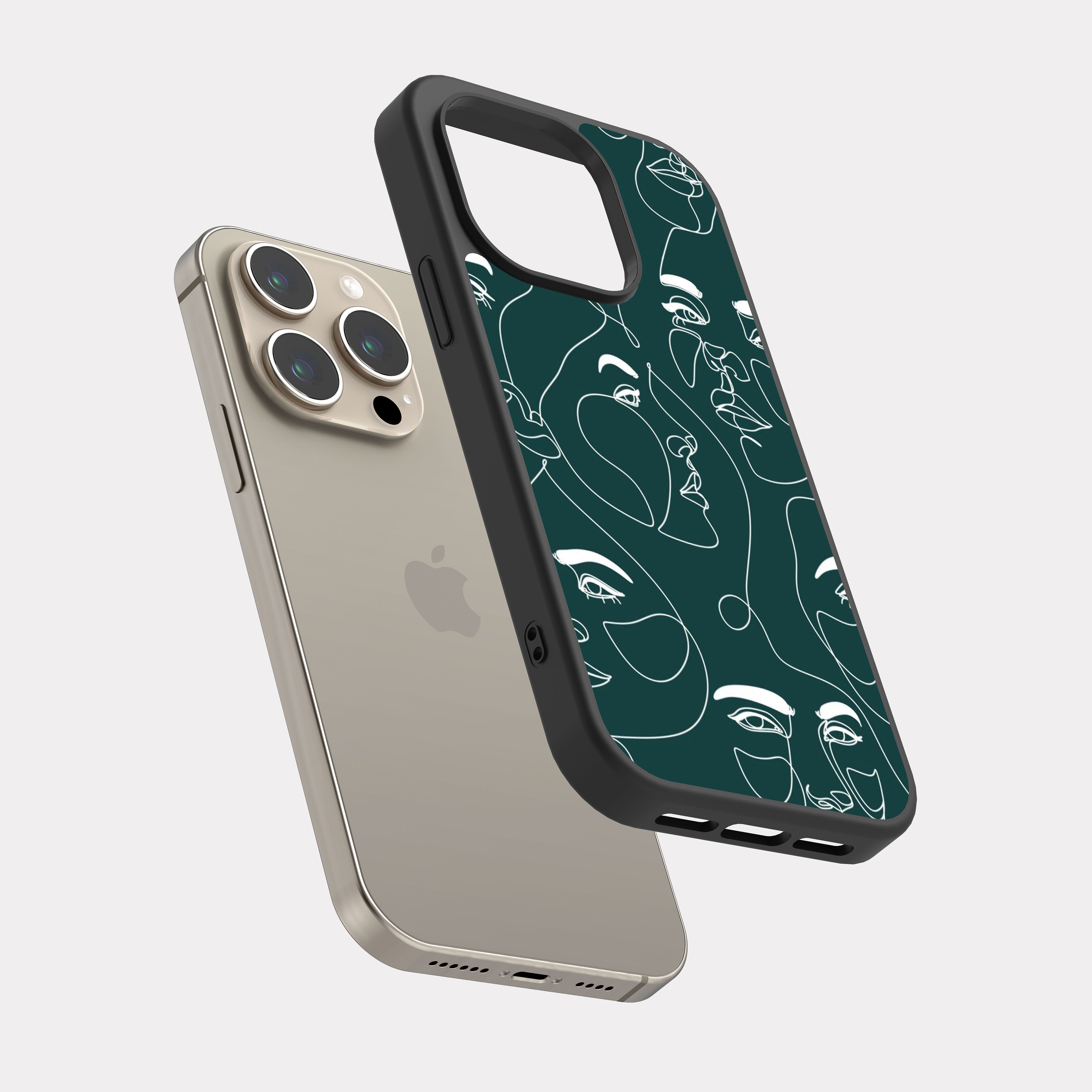 iPhone 15 Pro case cover Faces Pattern Indigo