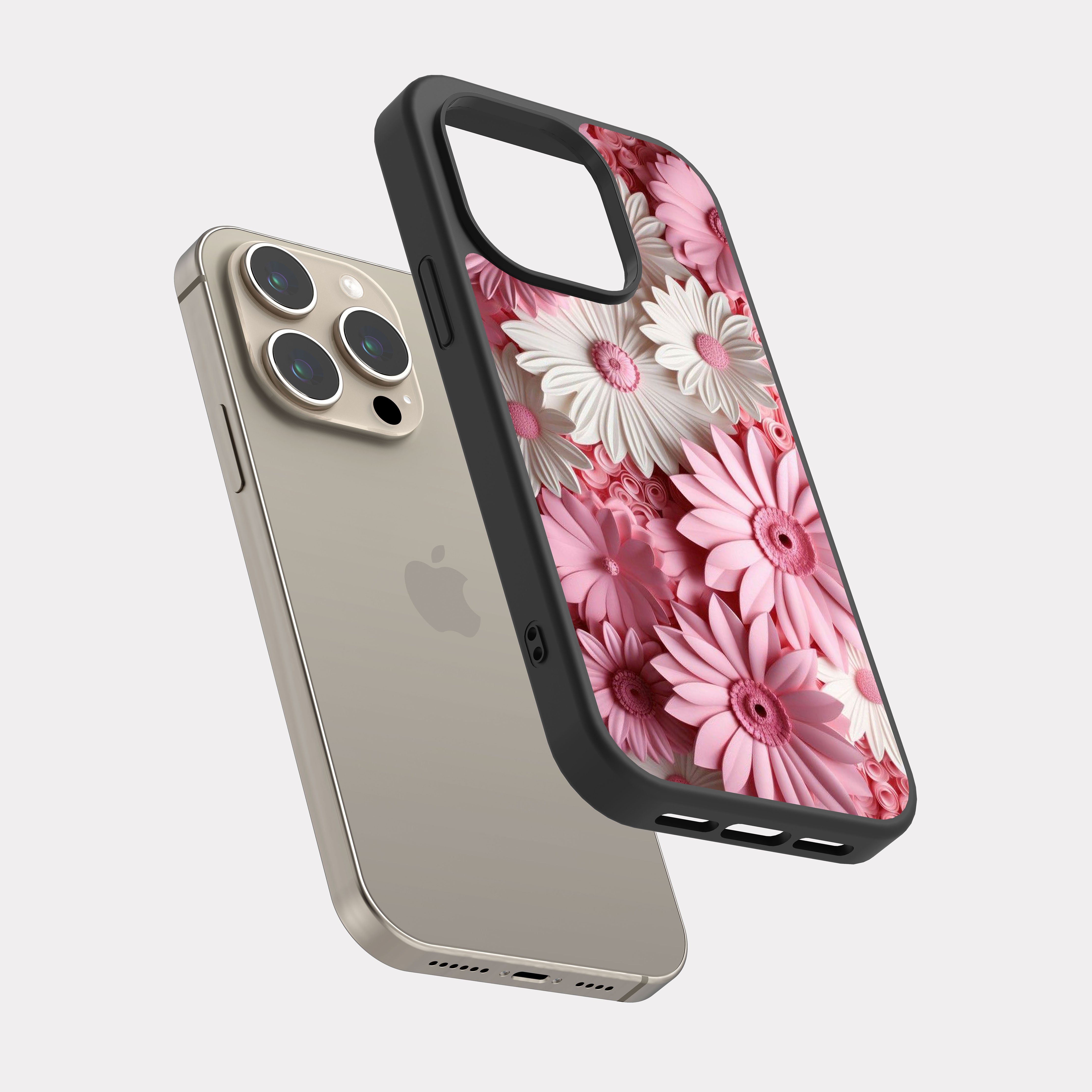 iPhone 15 Pro case cover Flowers Pink White