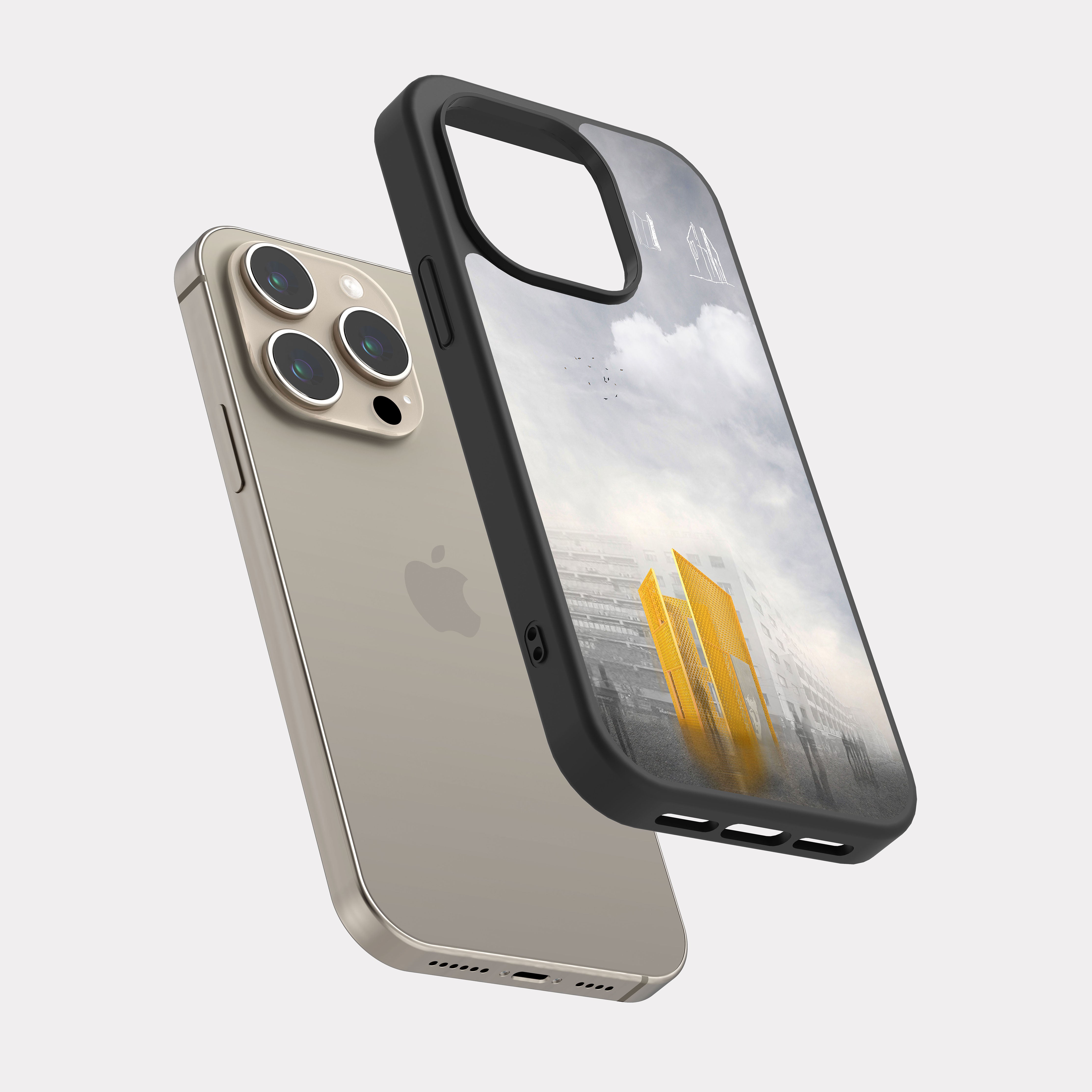 iPhone 15 Pro case cover Architectural Design White Yellow
