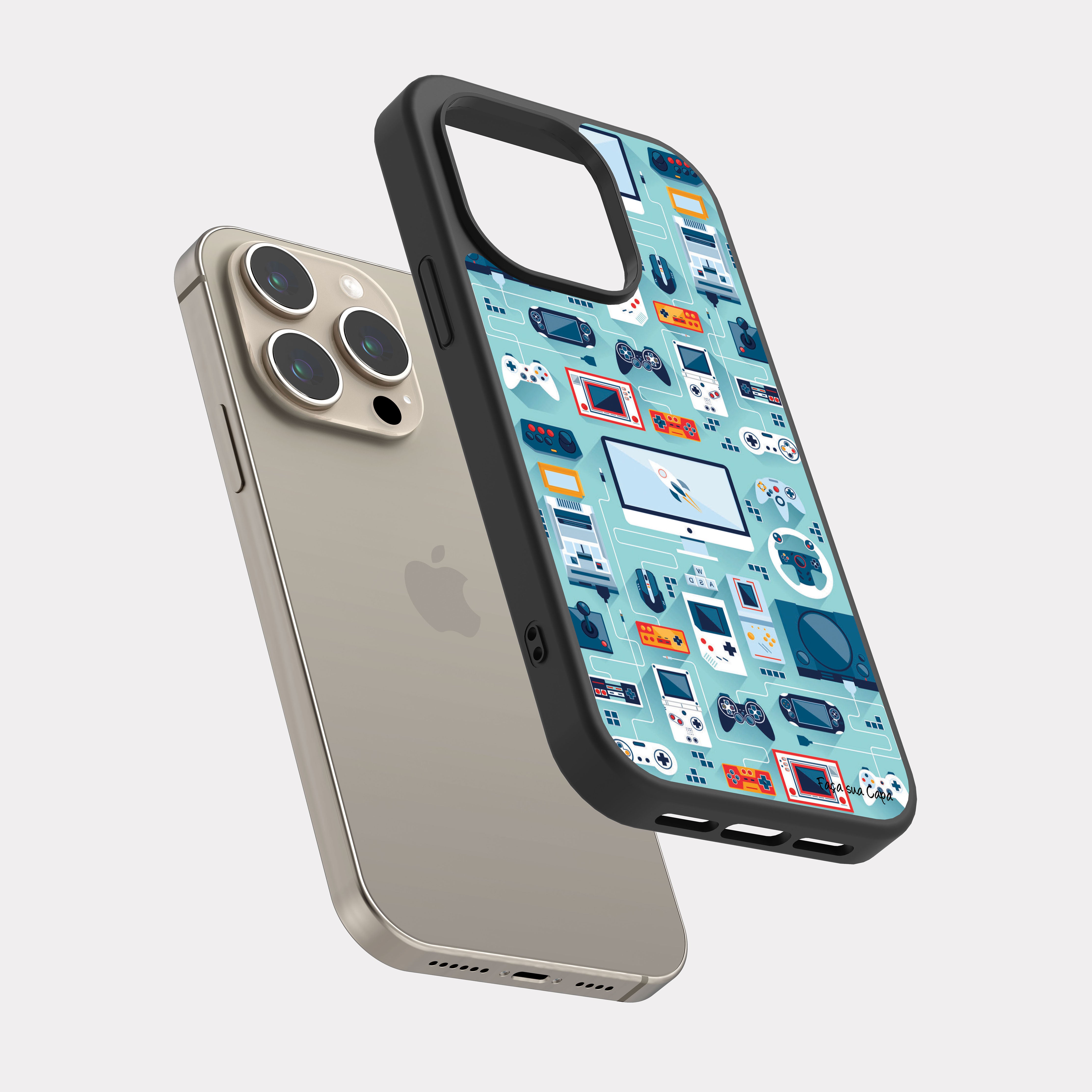 iPhone 15 Pro case cover Game Pattern Cyan