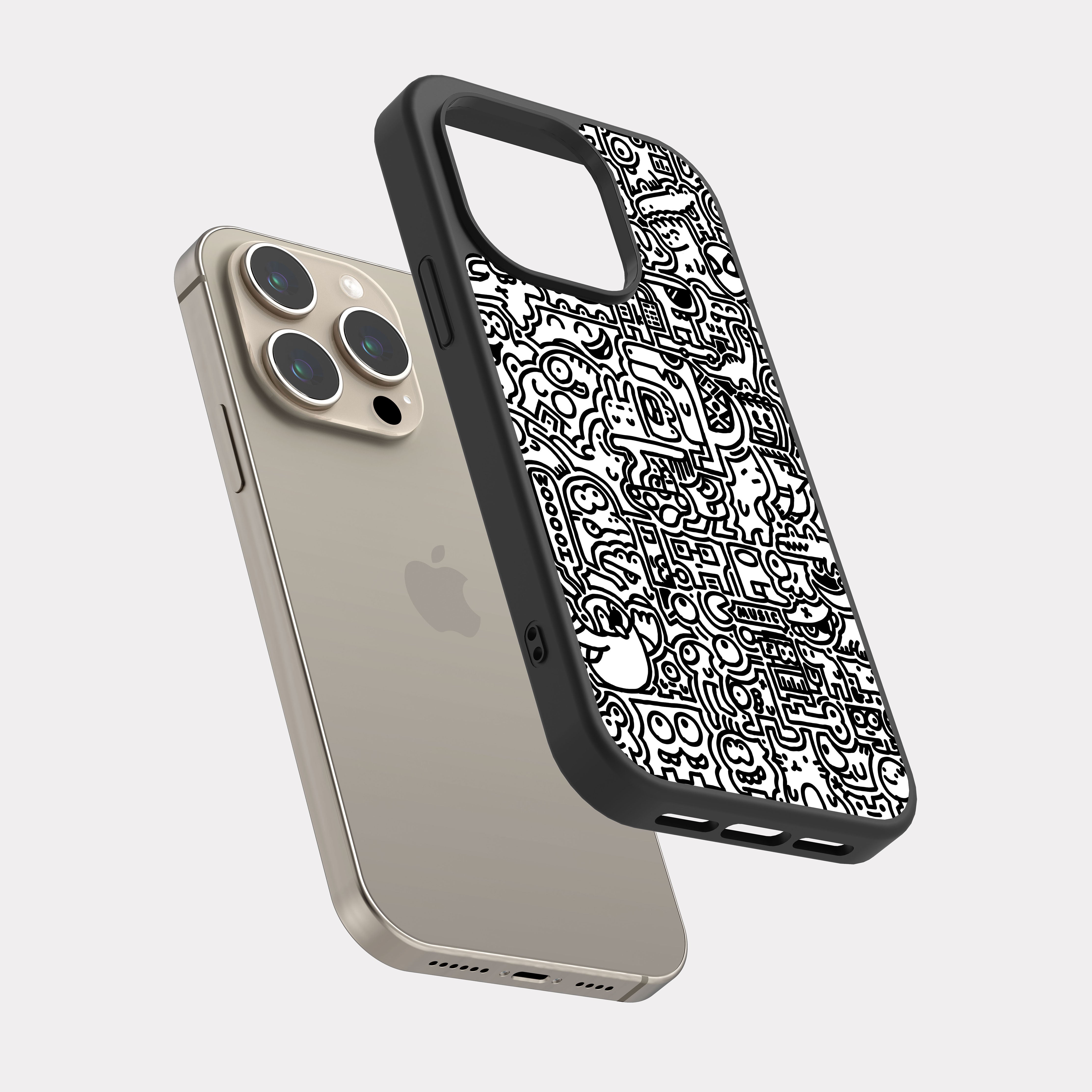 iPhone 15 Pro case cover Doodle Art White