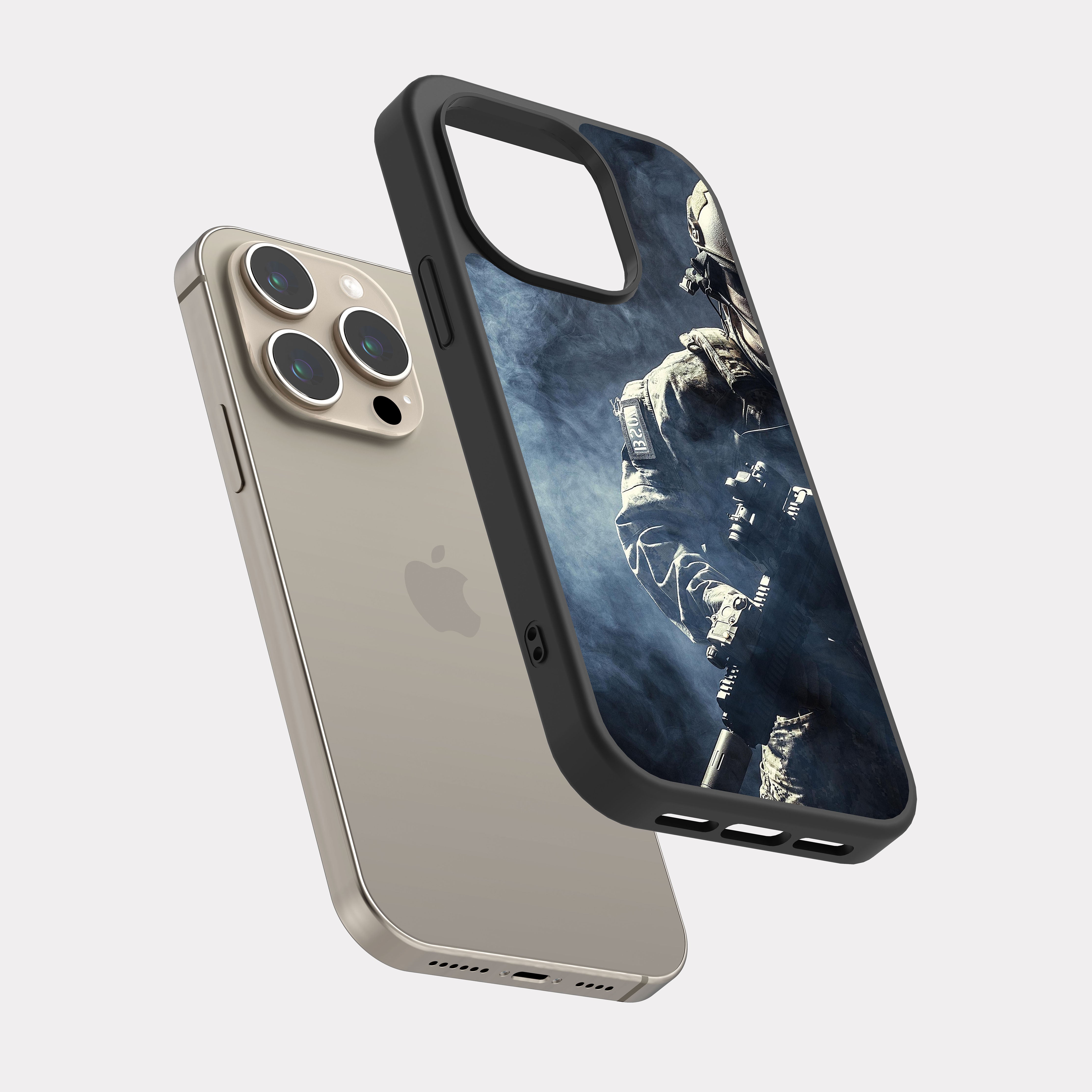 iPhone 15 Pro case cover Combat soldier Grey
