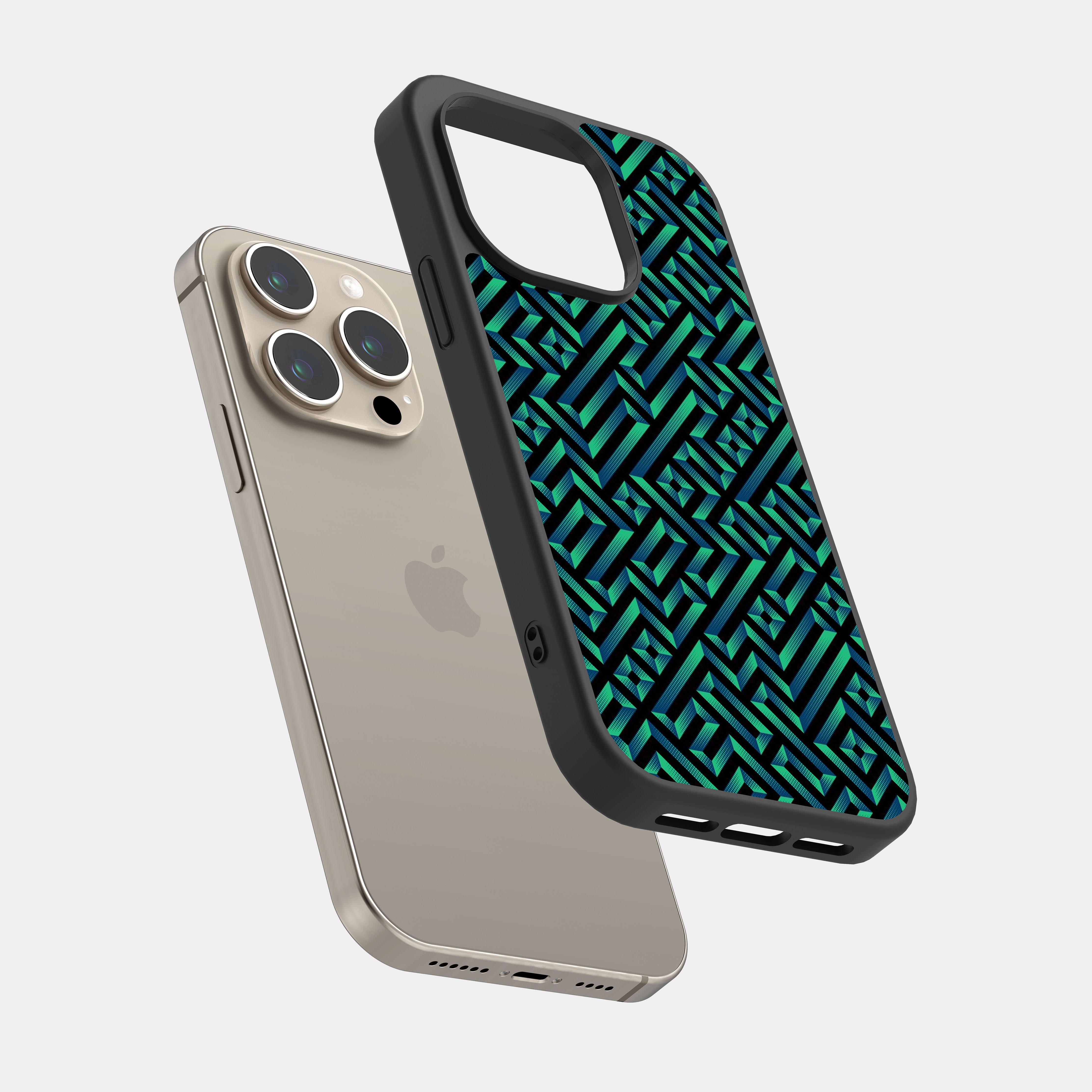 iPhone 15 Pro case cover Square Texture Pattern Green