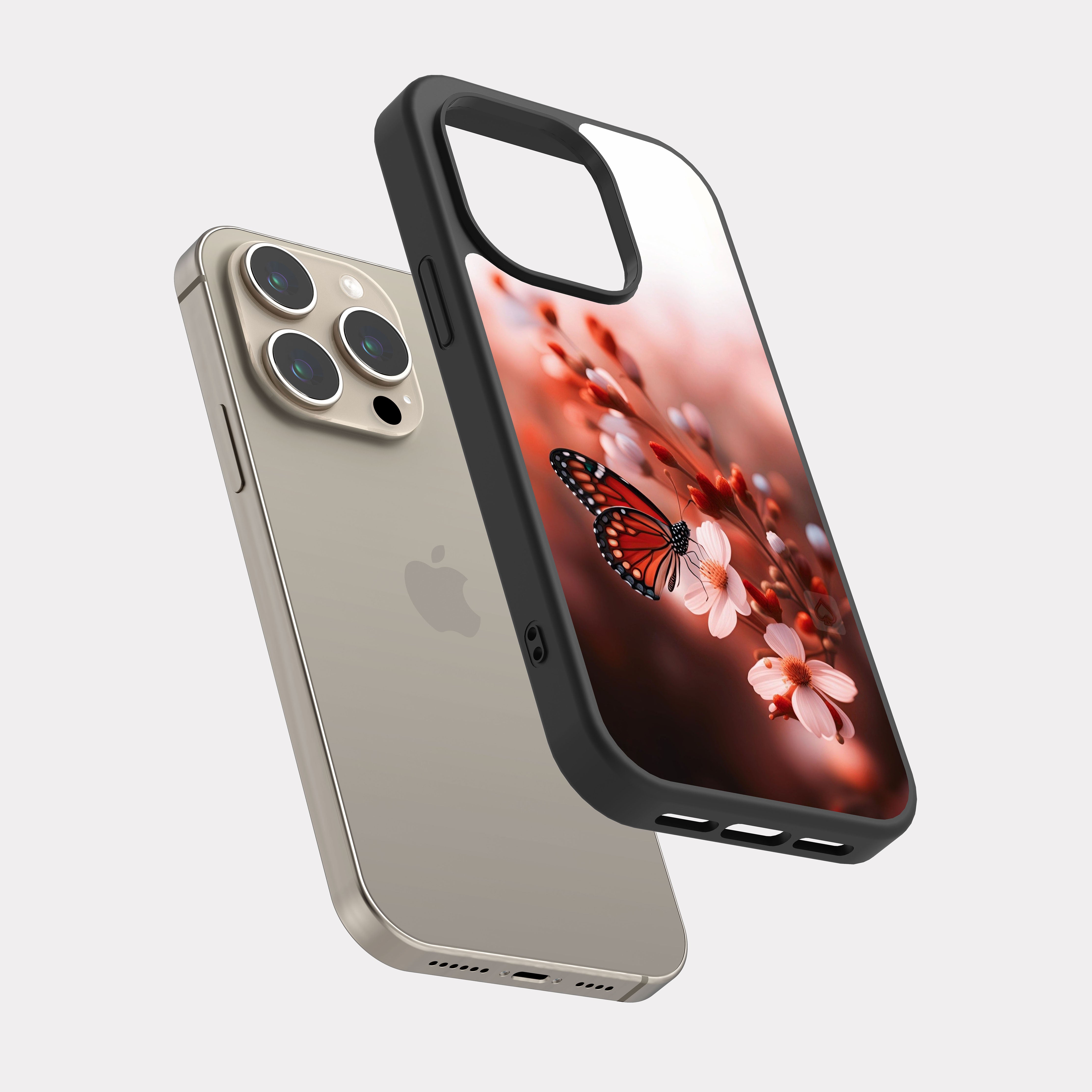 iPhone 15 Pro case cover Butterfly Rose Red