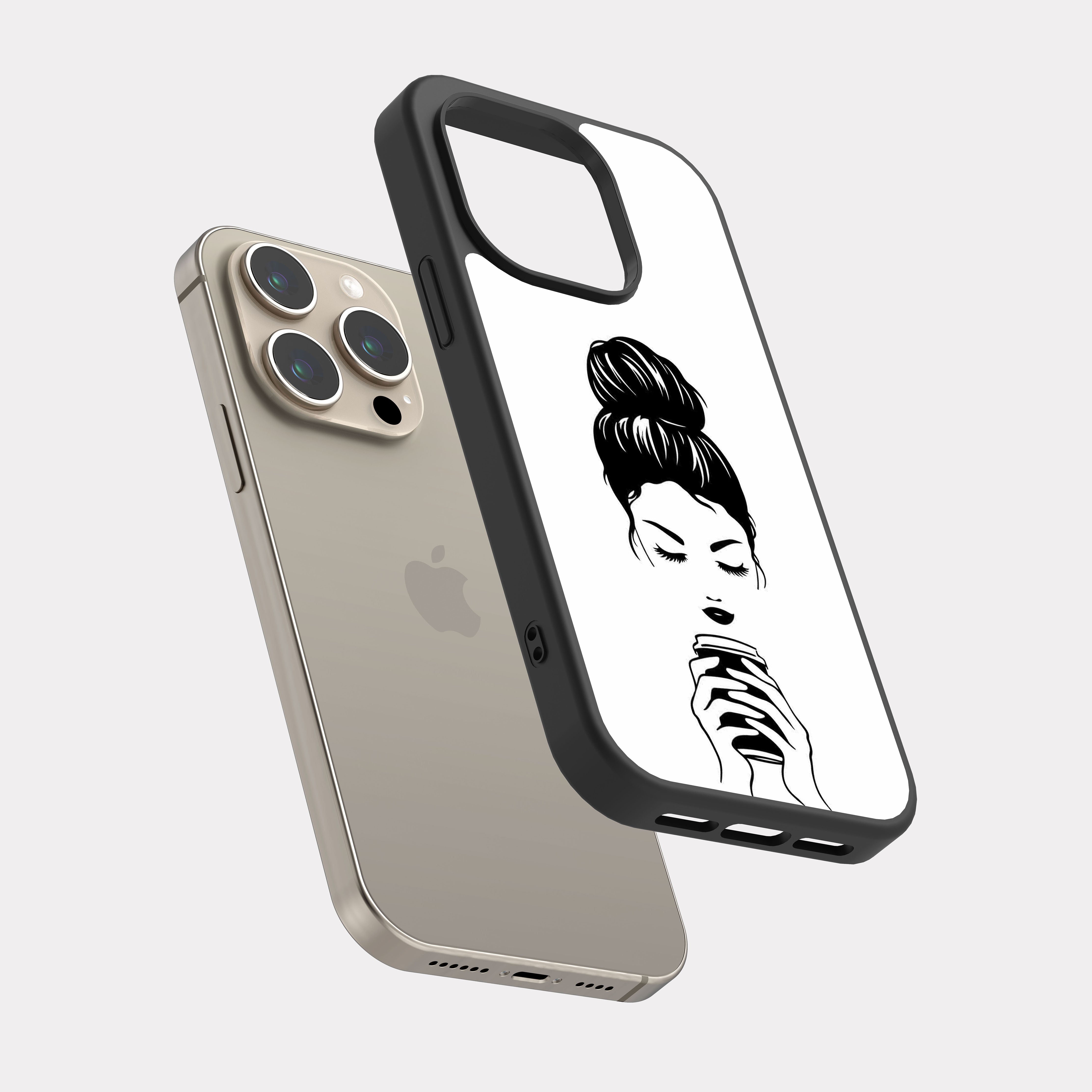 iPhone 15 Pro case cover Girl Drink Coffee White