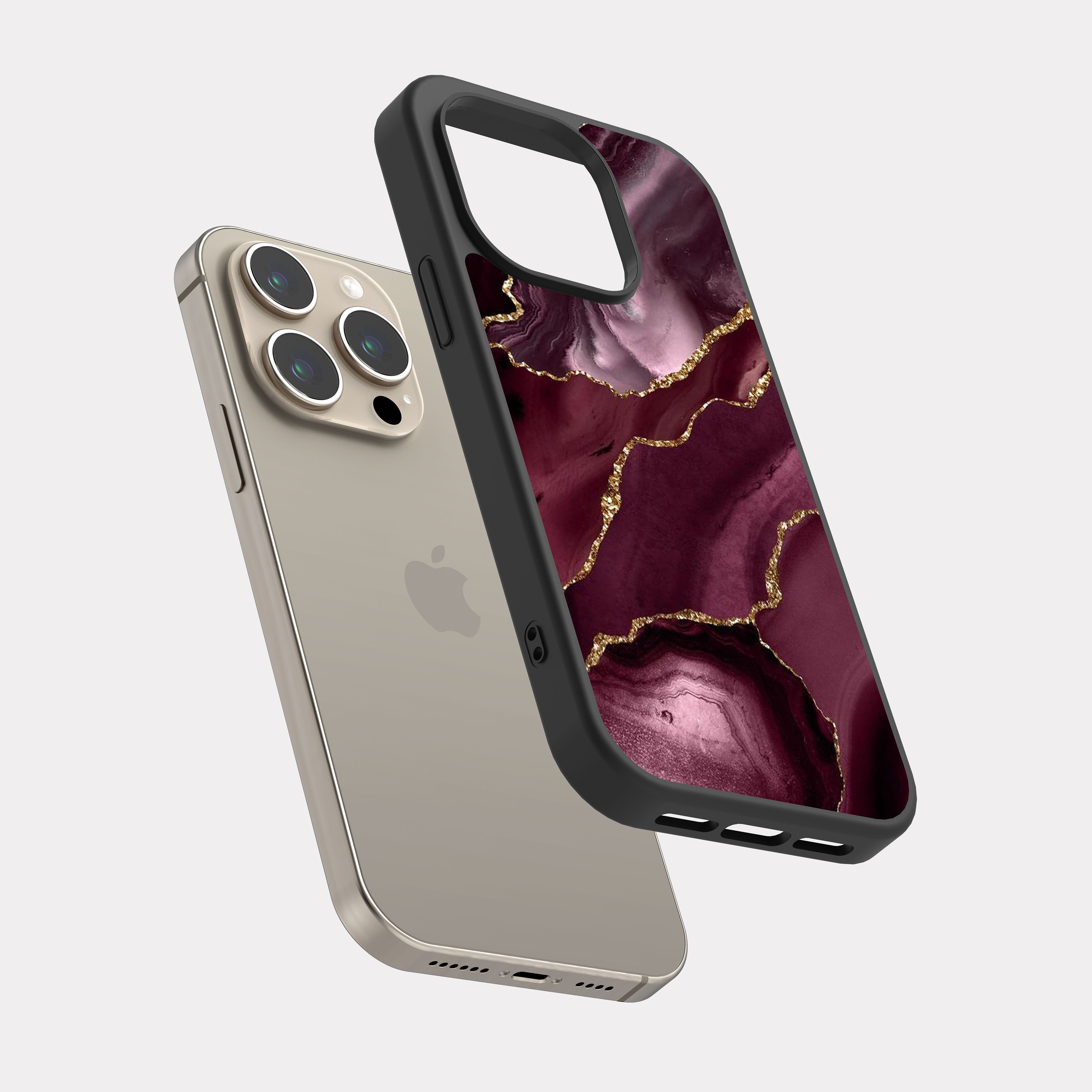 iPhone 15 Pro case cover Golden Purple Marble Purple