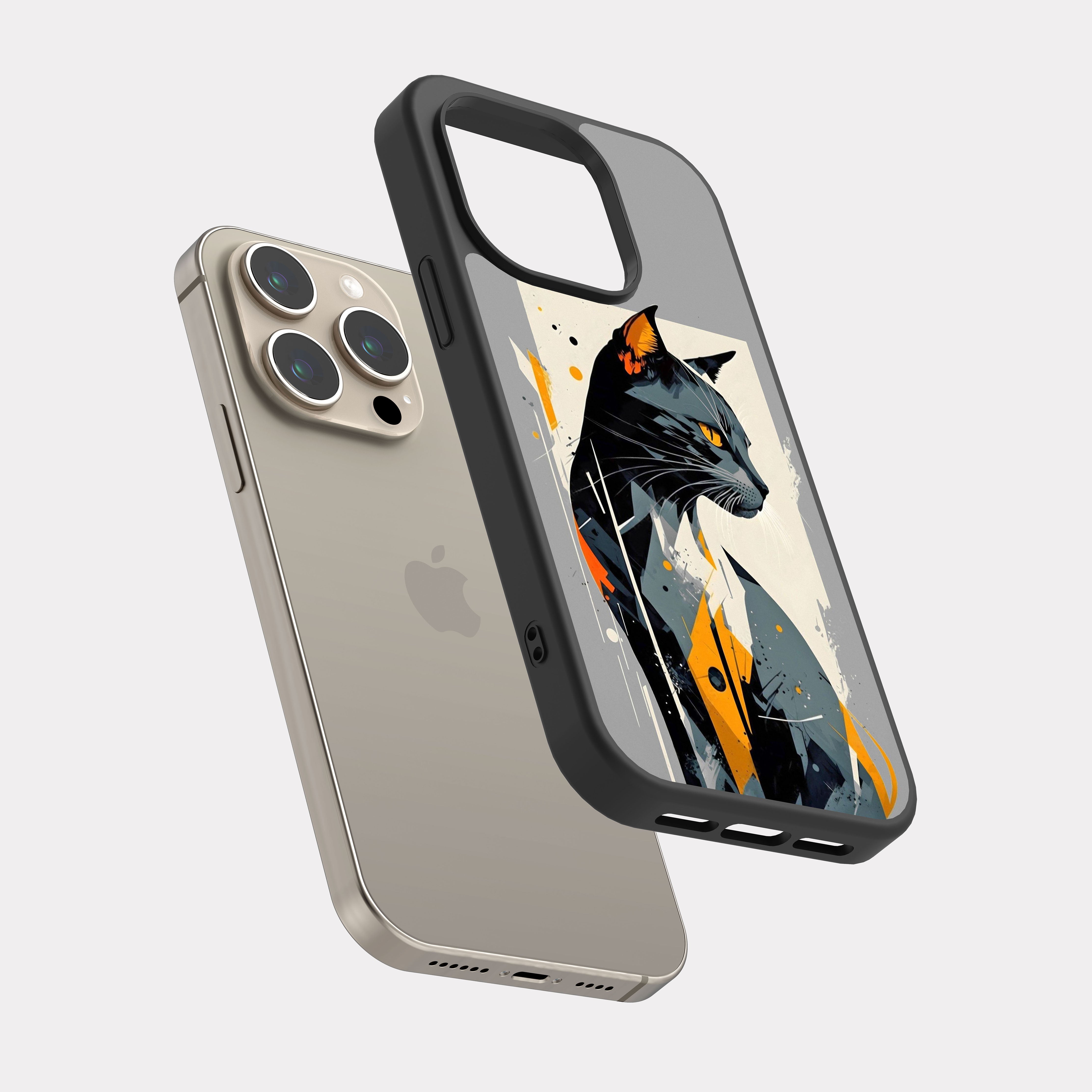 iPhone 15 Pro case cover Cat Drawing Grey