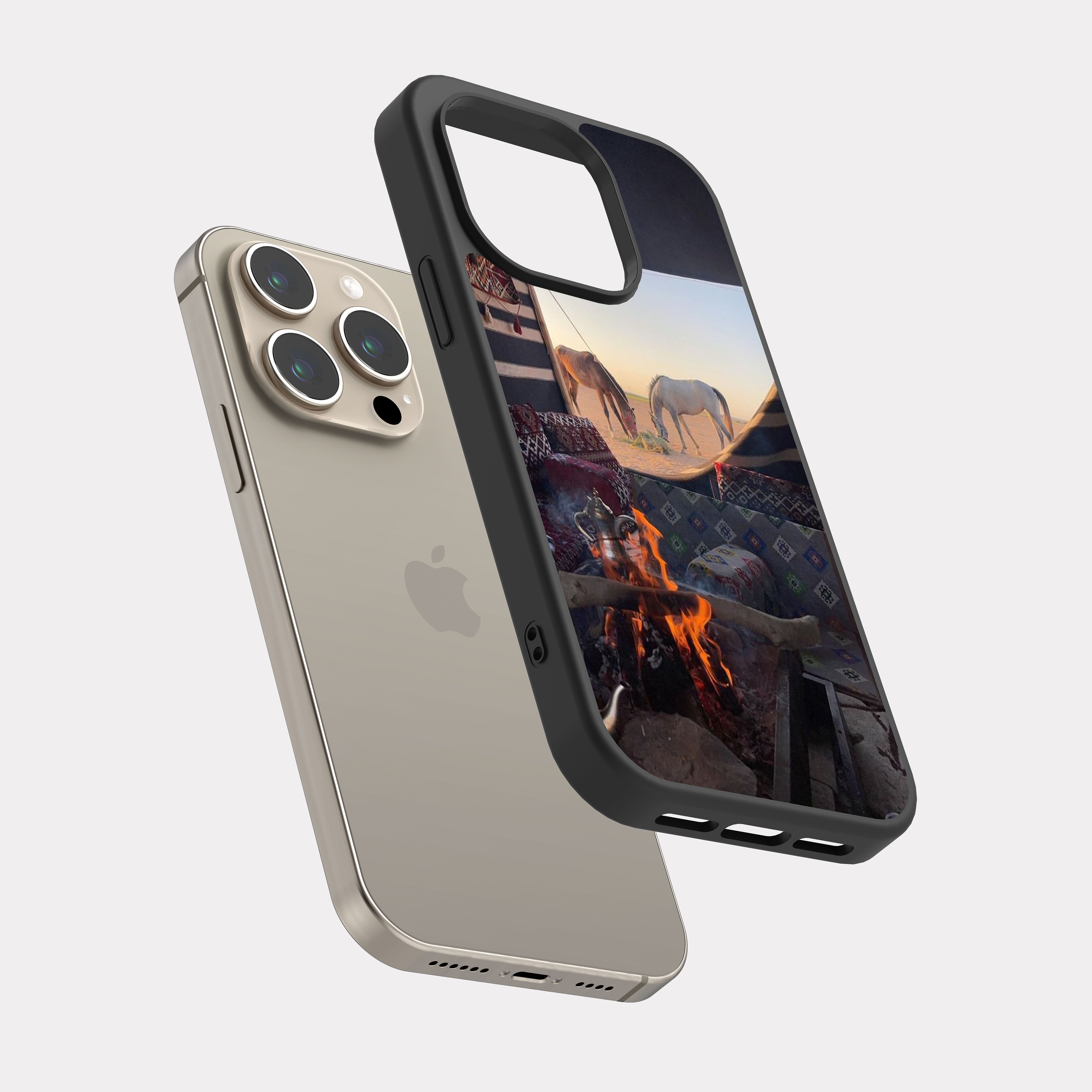 iPhone 15 Pro case cover Horses and Saudi Tent  Orange