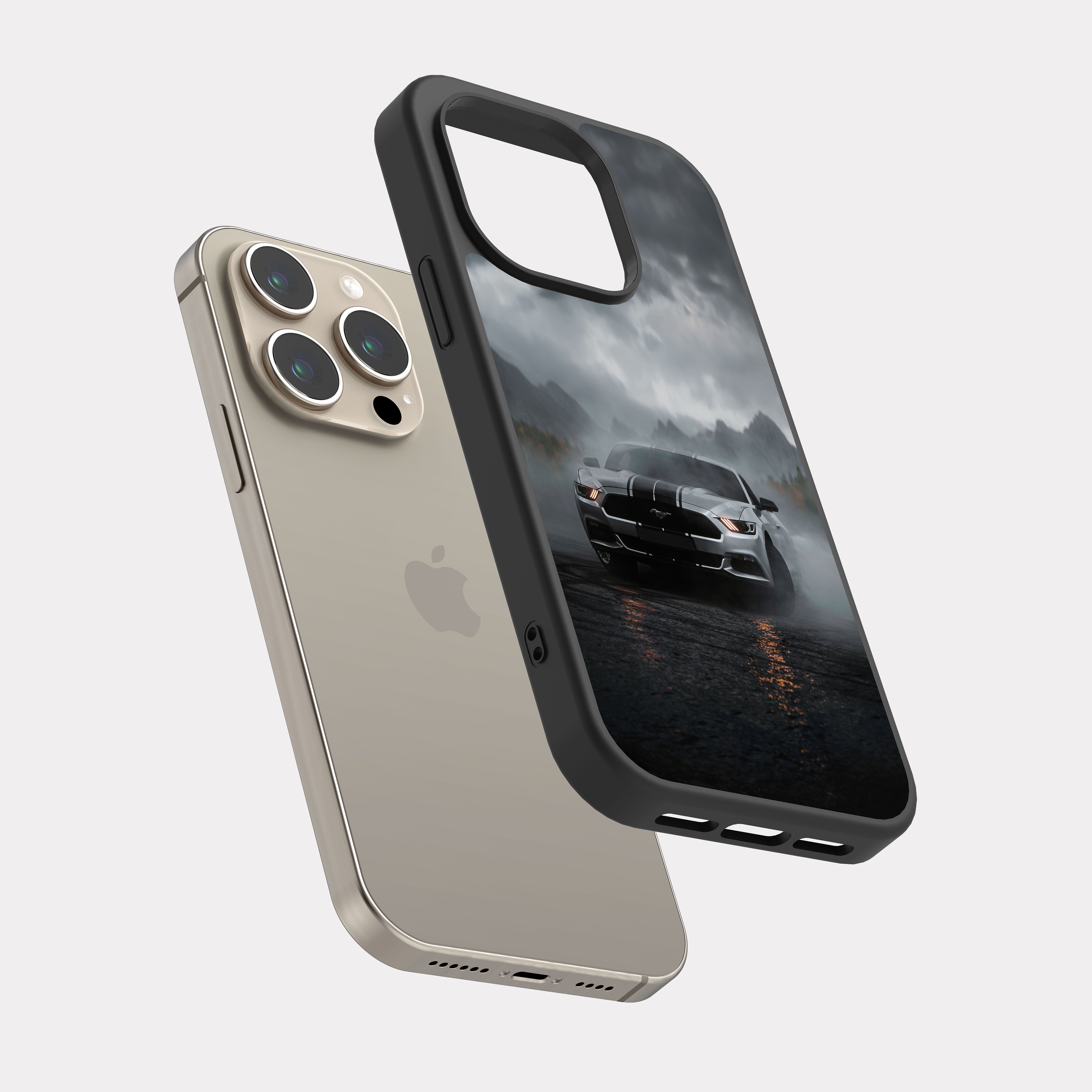 iPhone 15 Pro case cover Ford Silver Mustang Black
