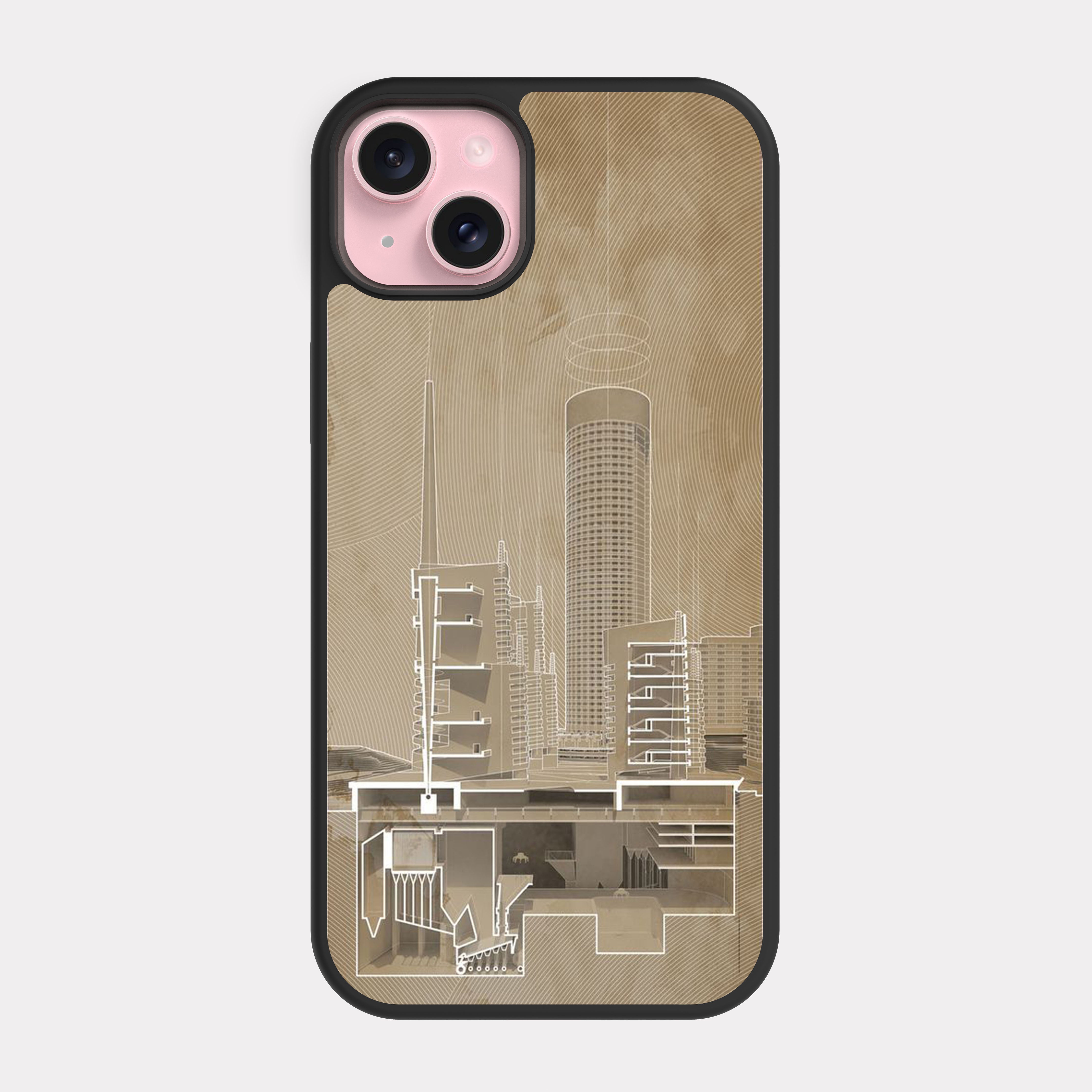iPhone 15 Plus case cover Architecture Drawing  Brown