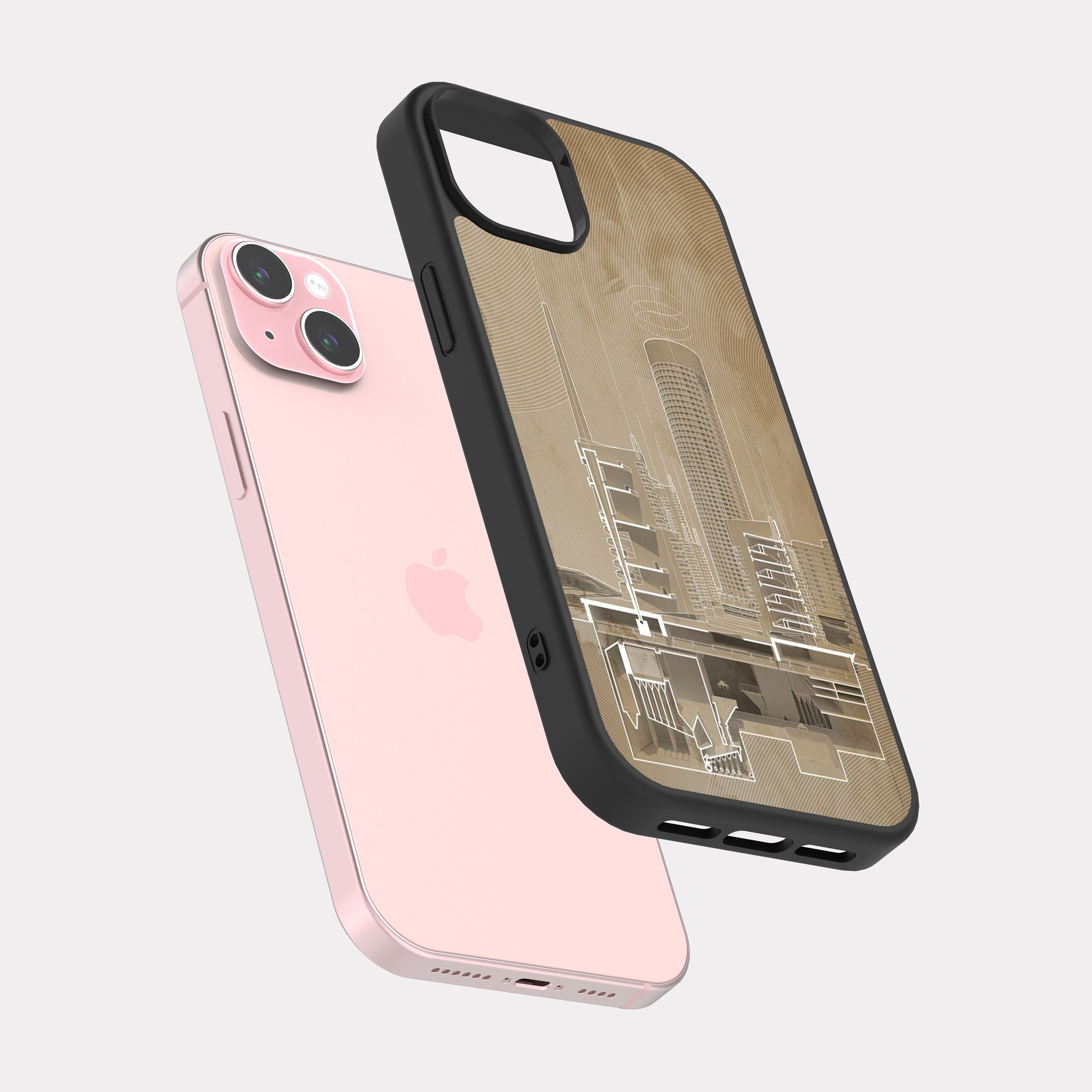 iPhone 15 Plus case cover Architecture Drawing  Brown